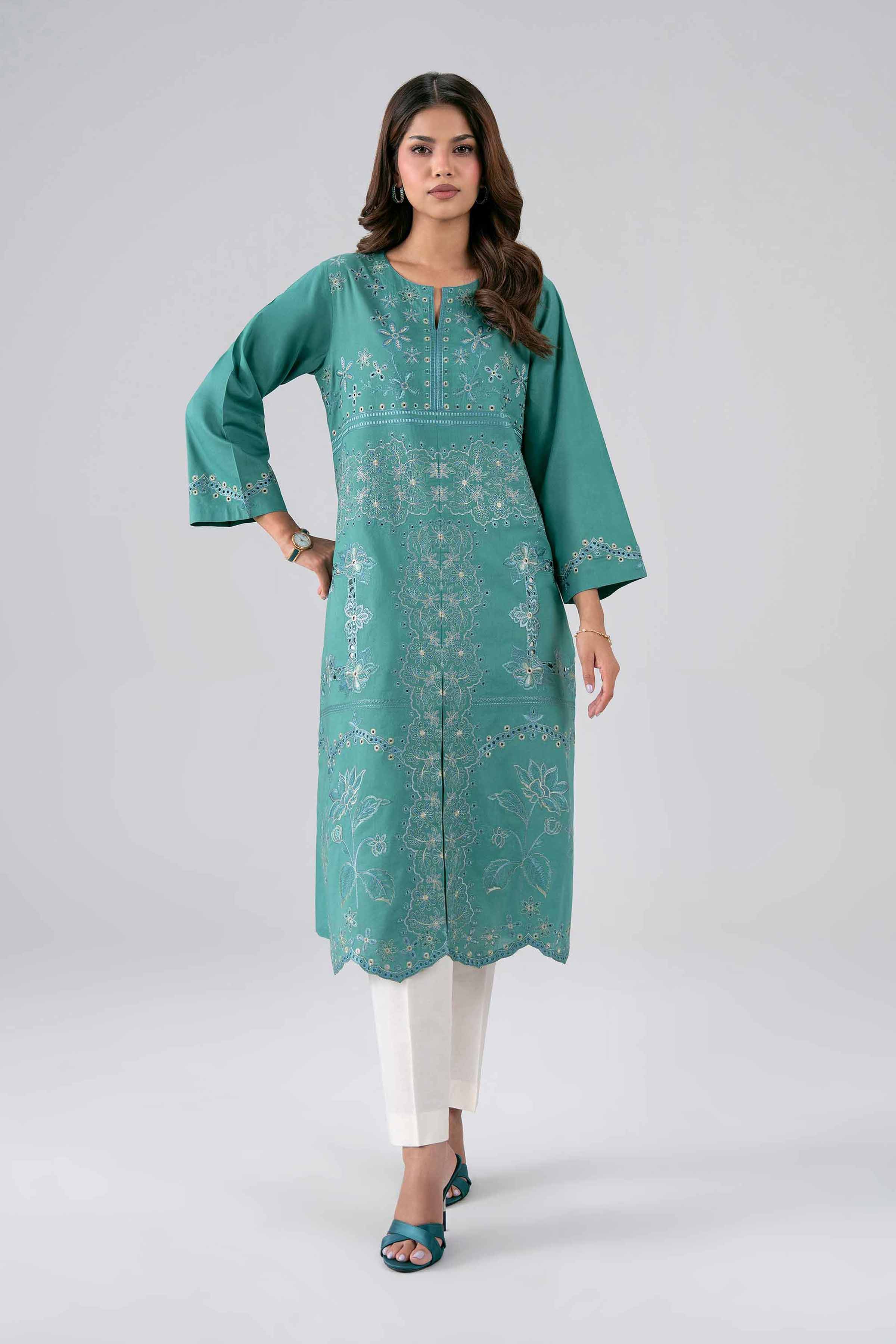 Nishat UK - Green Embroidered Cambric 1 Piece ready to wear luxury Shirt