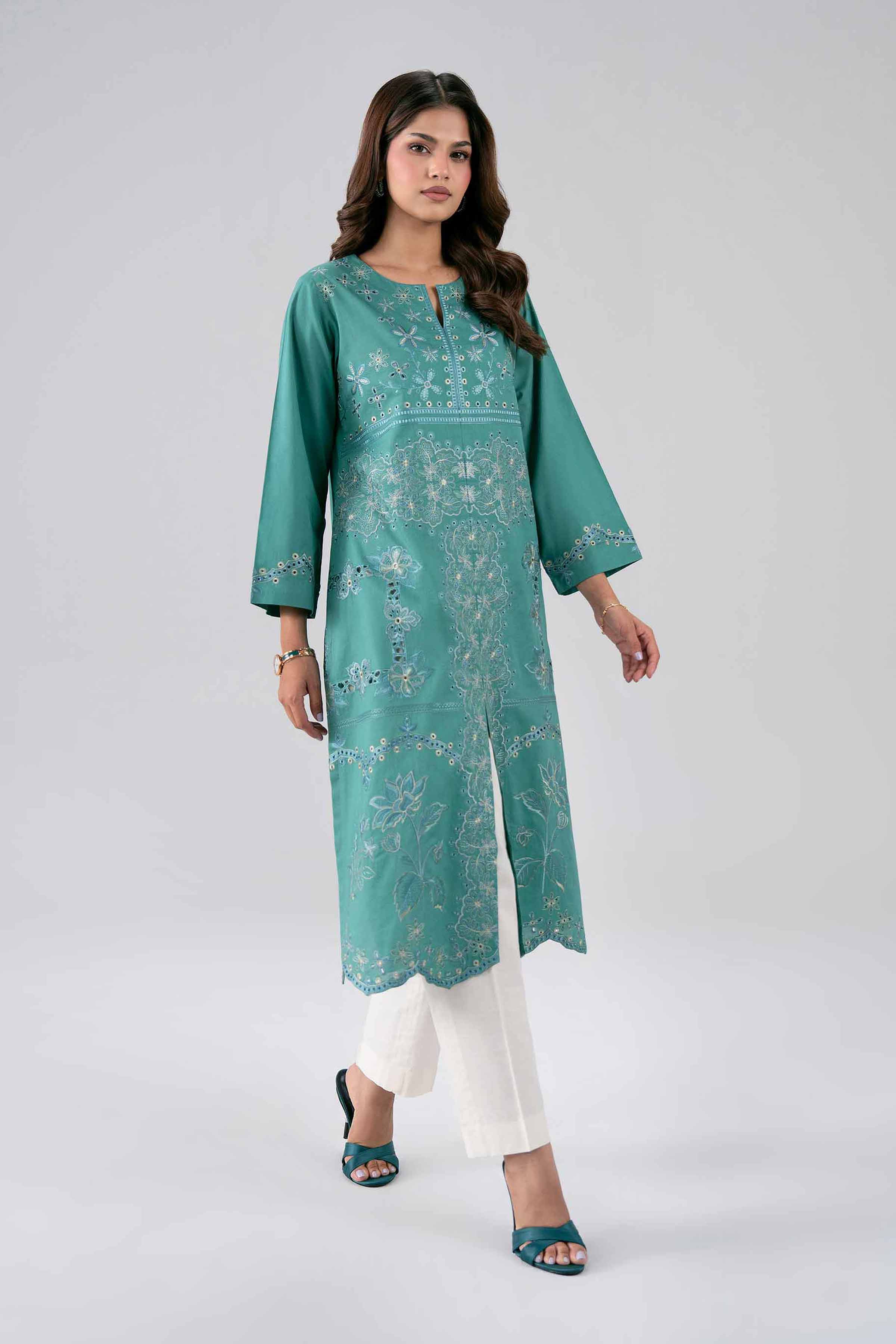 Nishat UK - Green Embroidered Cambric 1 Piece ready to wear luxury Shirt
