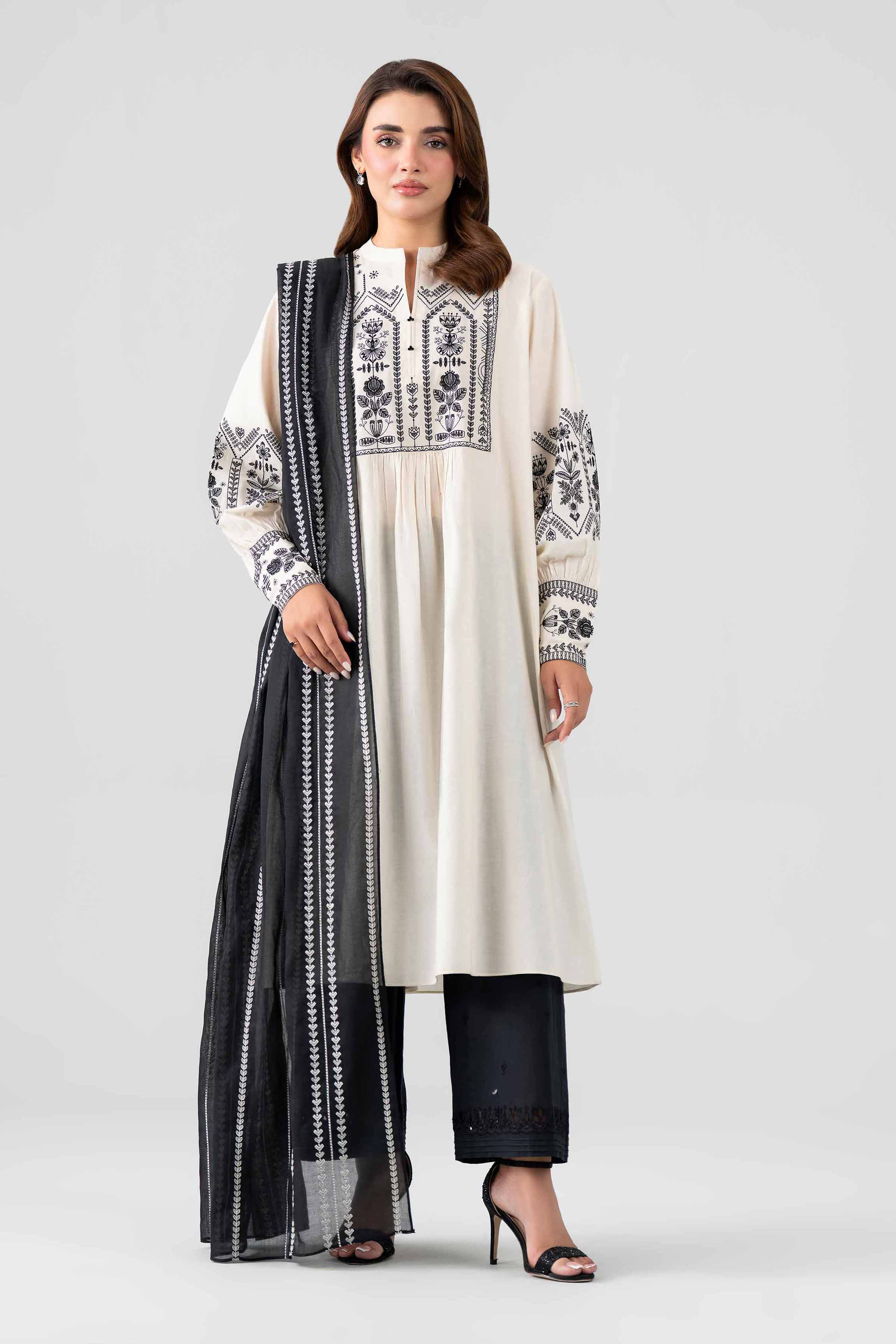 Nishat UK - Off White Embroidered Cambric 2 Pieces ready to wear luxury Dress