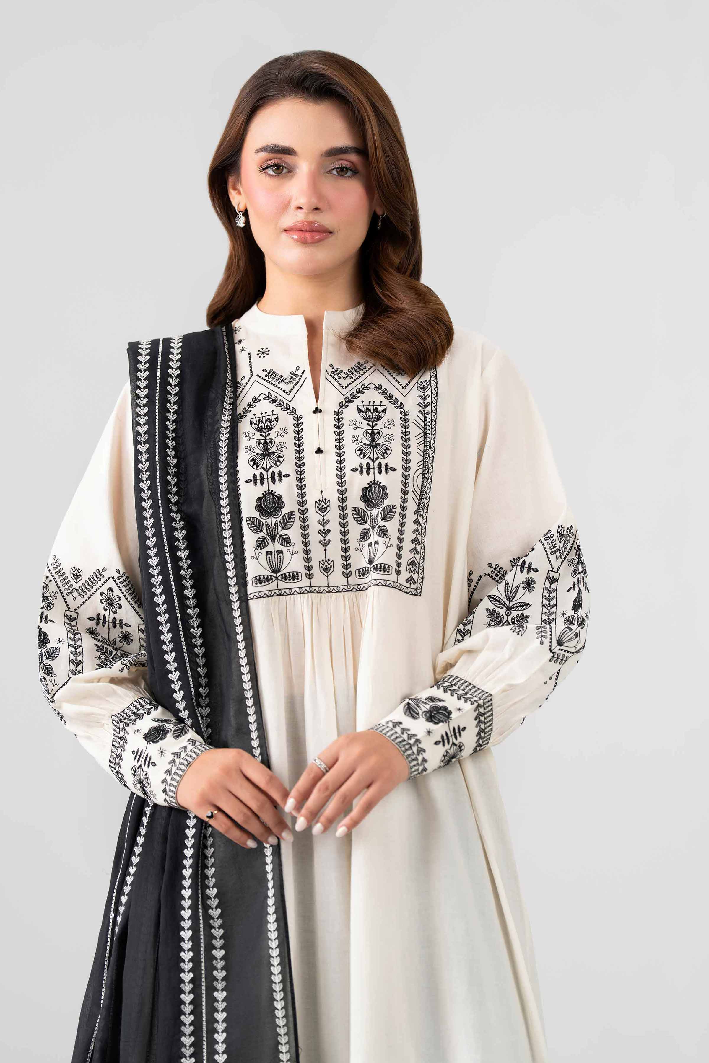 Nishat UK - Off White Embroidered Cambric 2 Pieces ready to wear luxury Dress