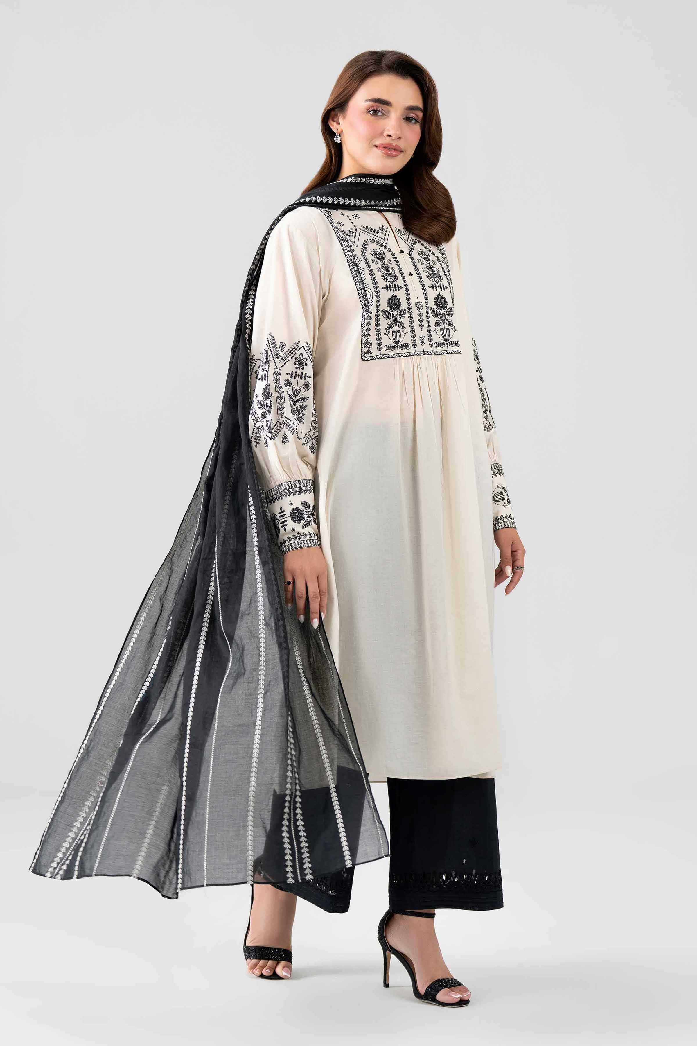 Nishat UK - Off White Embroidered Cambric 2 Pieces ready to wear luxury Dress