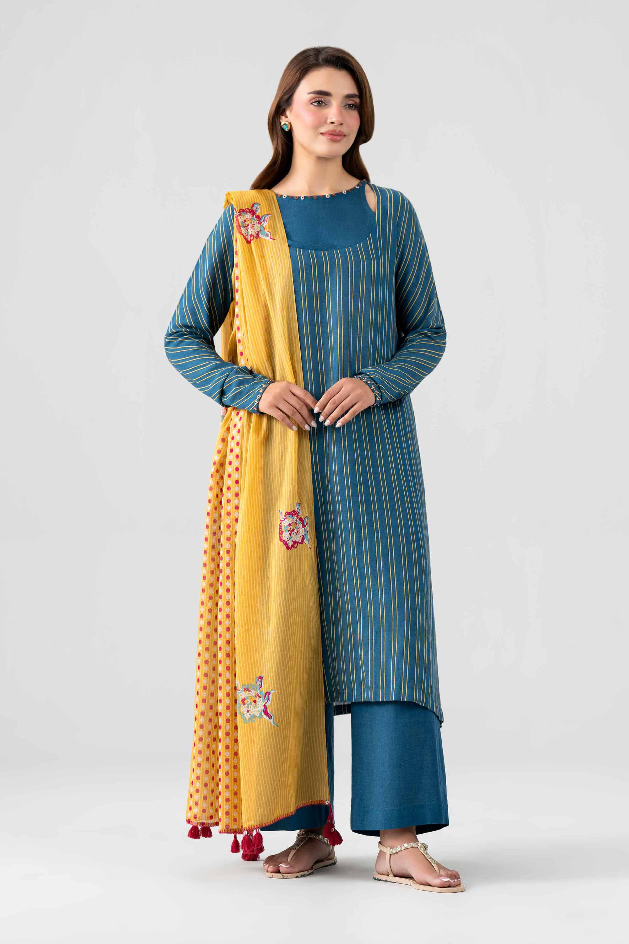 Nishat UK - Blue Embroidered Cotton 3 Pieces ready to wear Suit