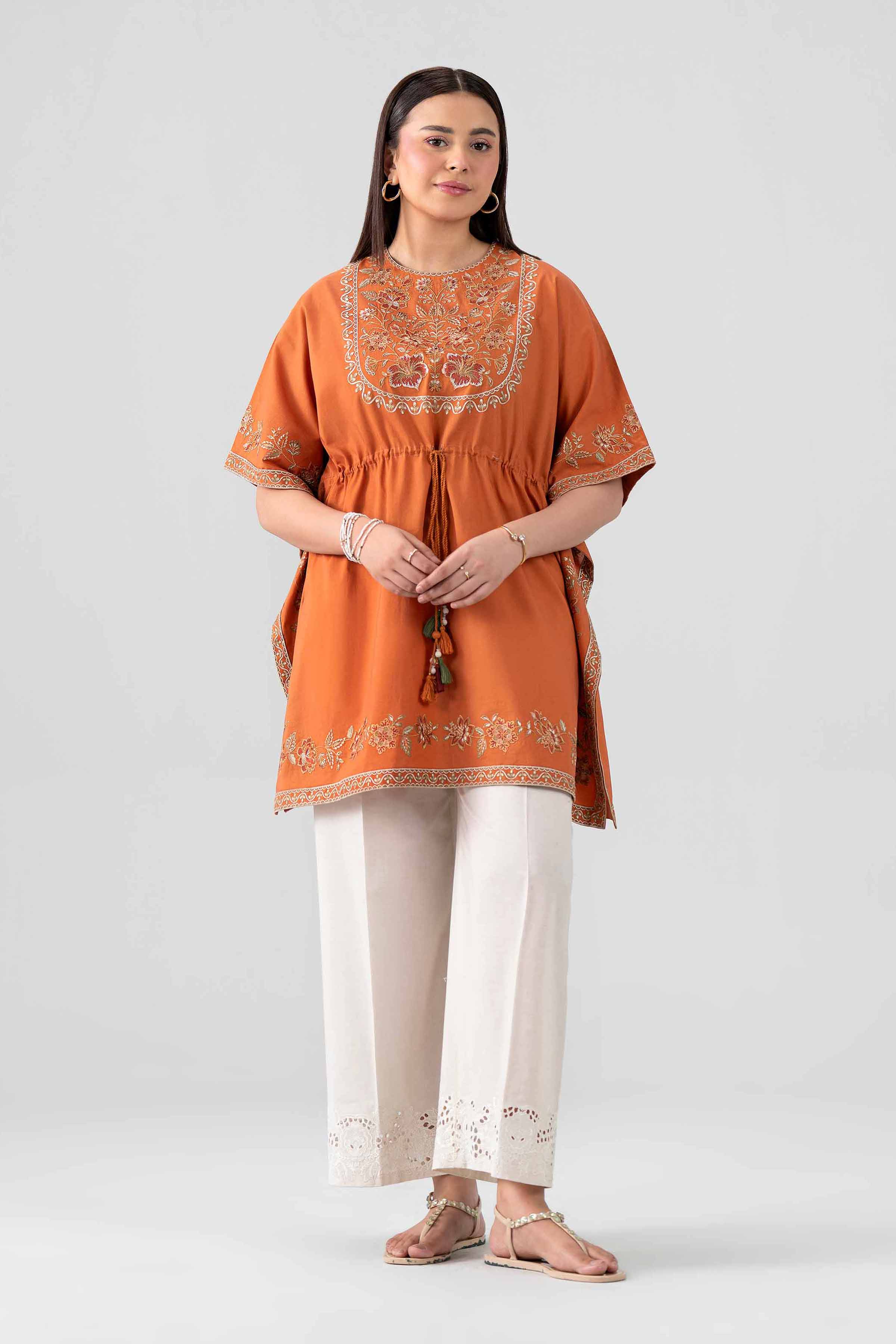 Nishat UK - Orange Embroidered Cambric 2 Pieces ready to wear Dress