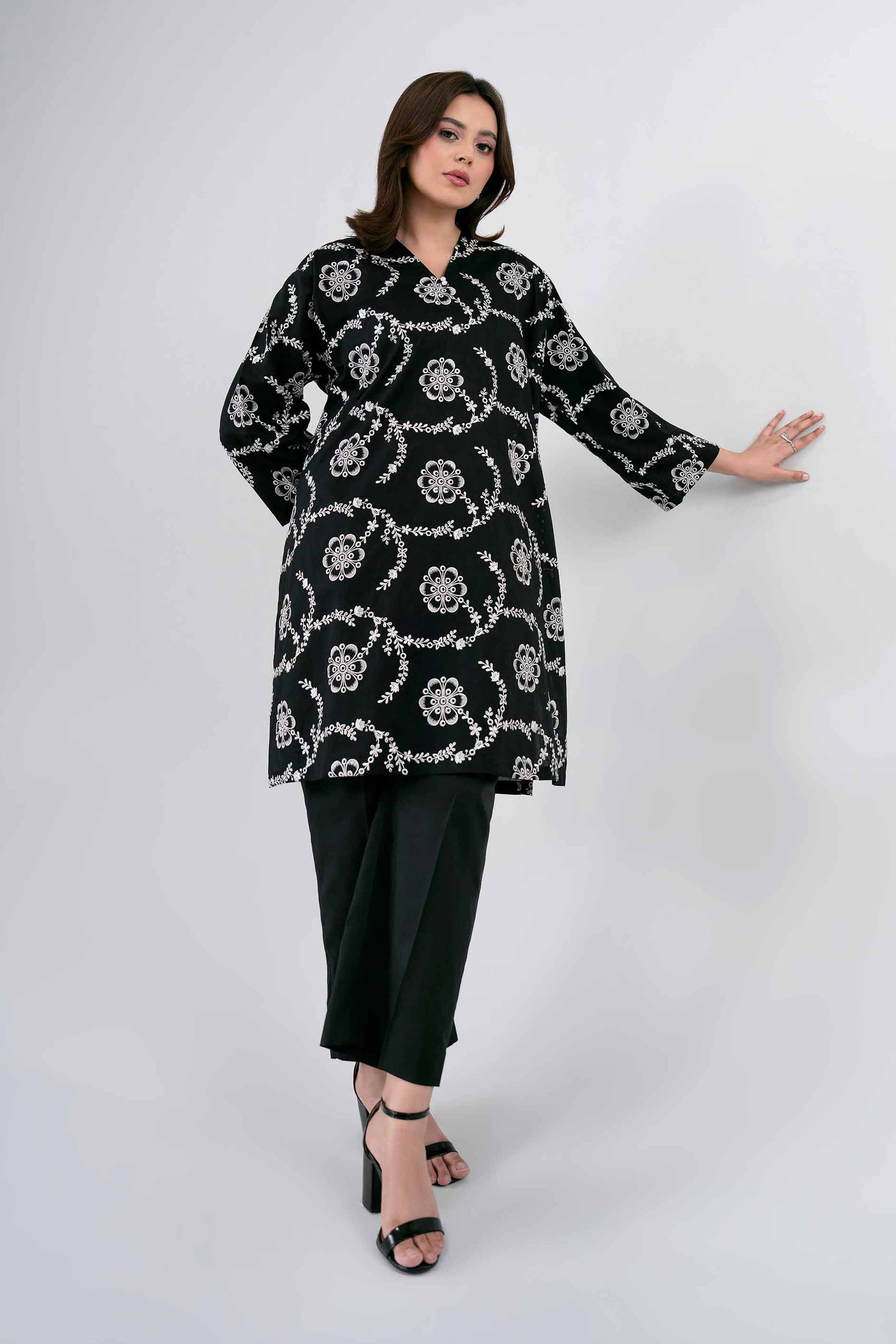 Nishat UK - Black Embroidered Cambric 2 Pieces ready to wear luxury Dress