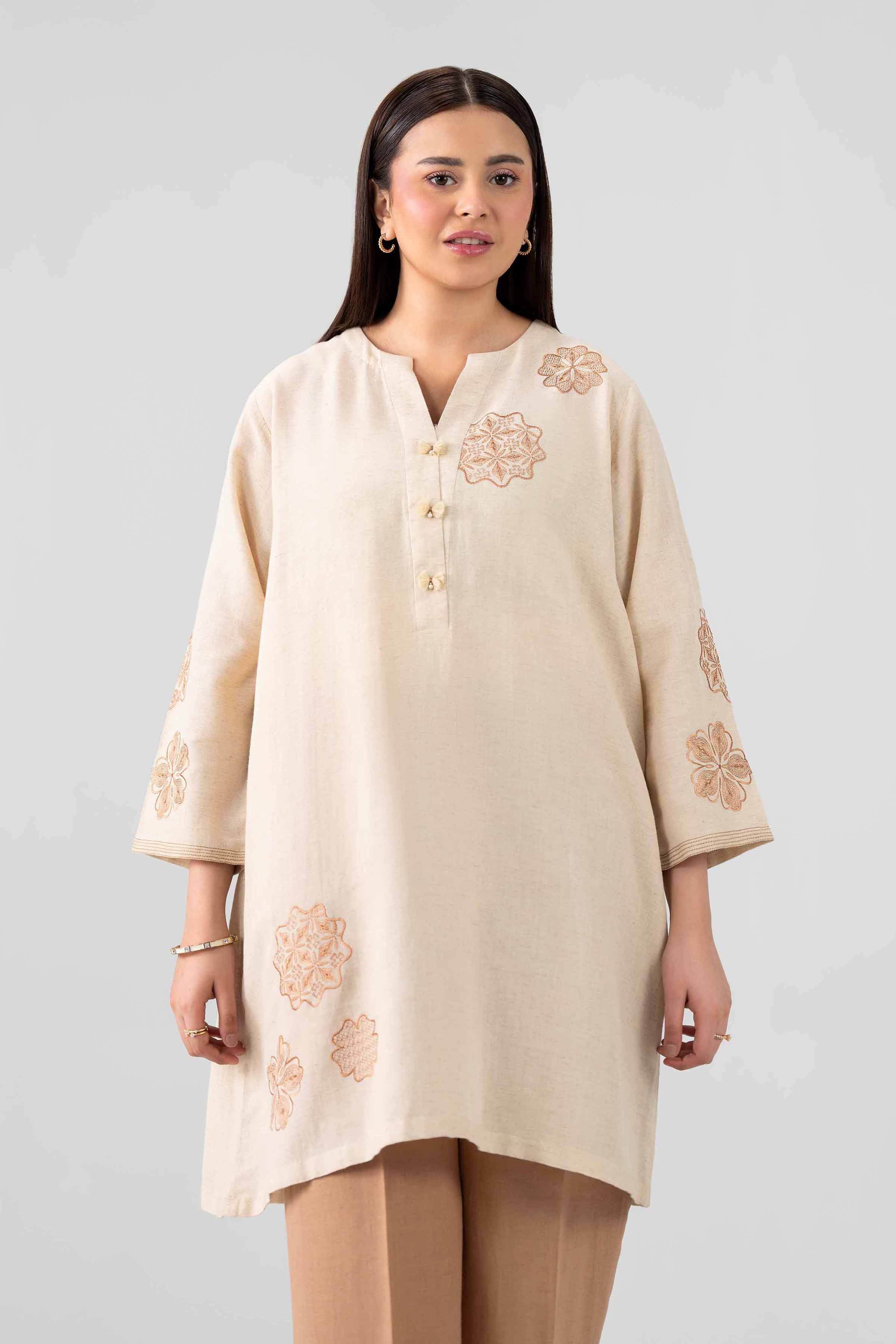 Nishat UK - Beige Embroidered Cotton 2 Pieces ready to wear luxury Dress
