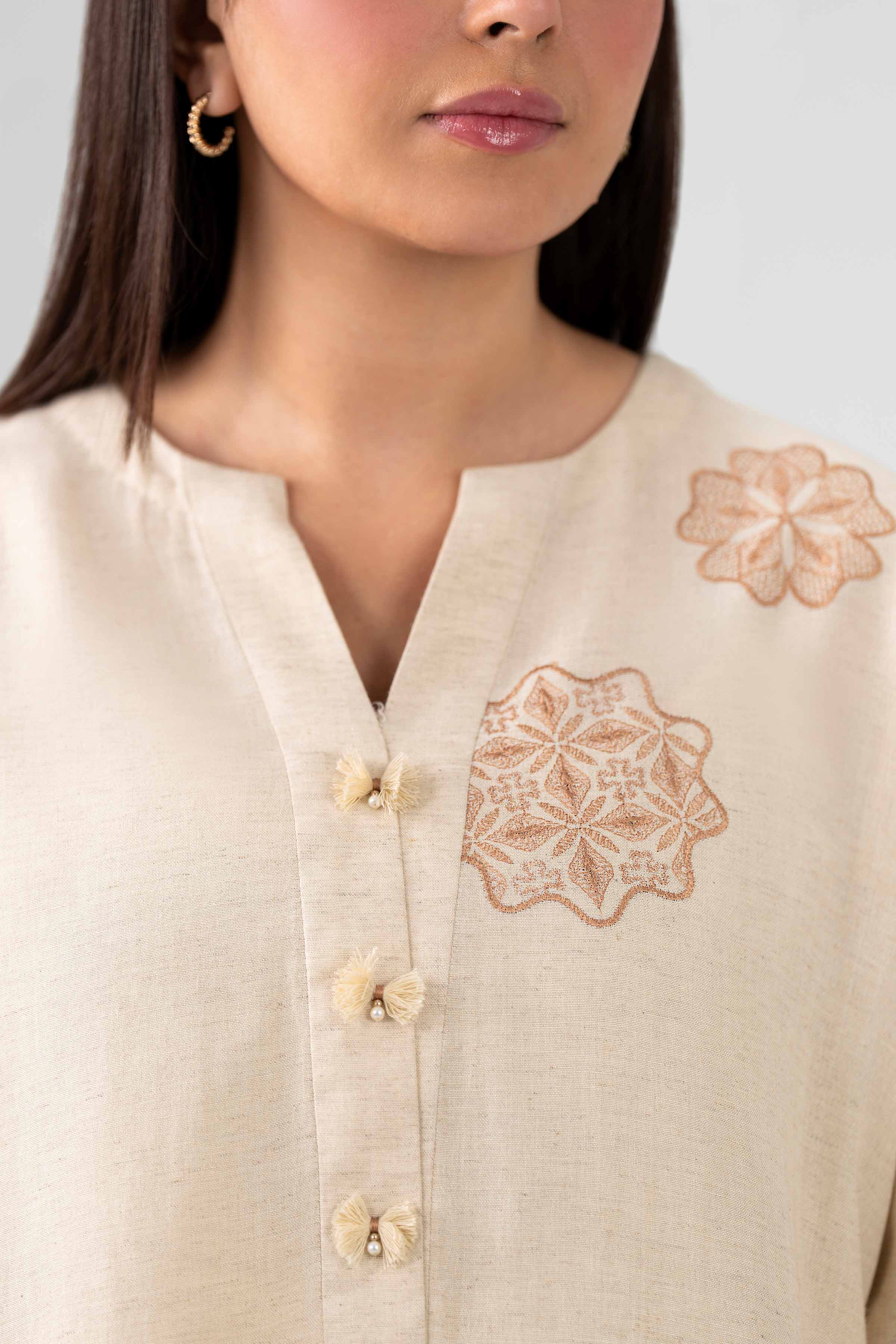 Nishat UK - Beige Embroidered Cotton 2 Pieces ready to wear luxury Dress