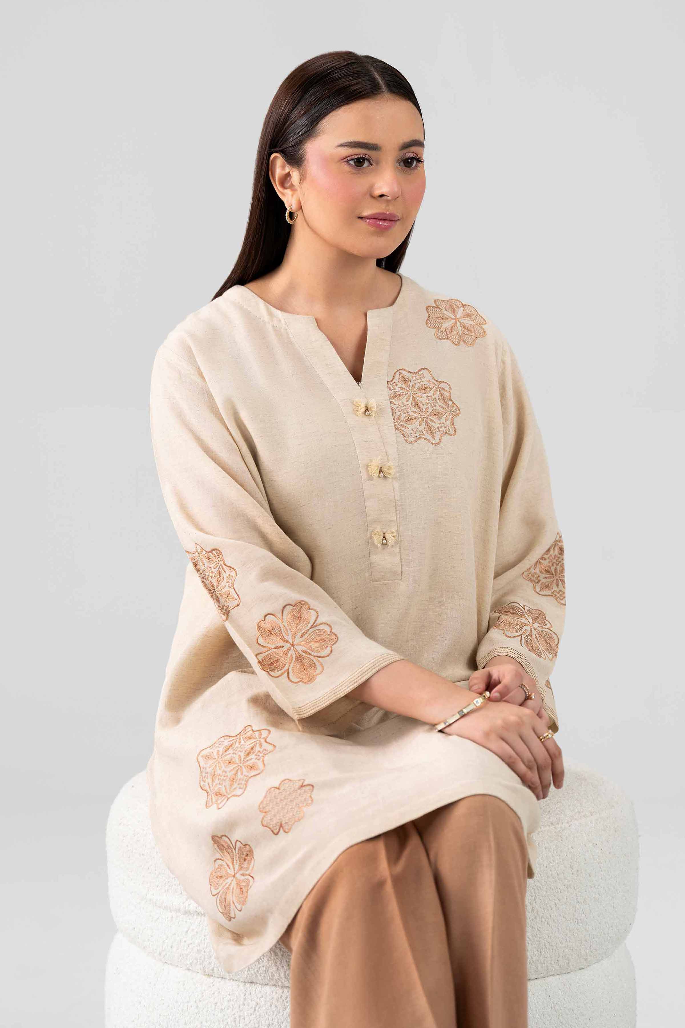 Nishat UK - Beige Embroidered Cotton 2 Pieces ready to wear luxury Dress