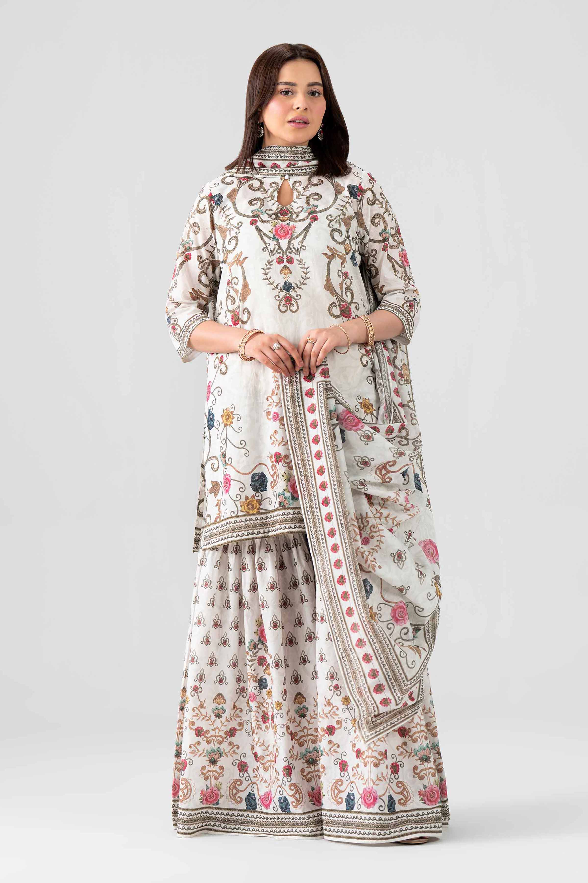 Nishat UK - Grey Embroidered Lawn 3 Pieces ready to wear luxury Suit