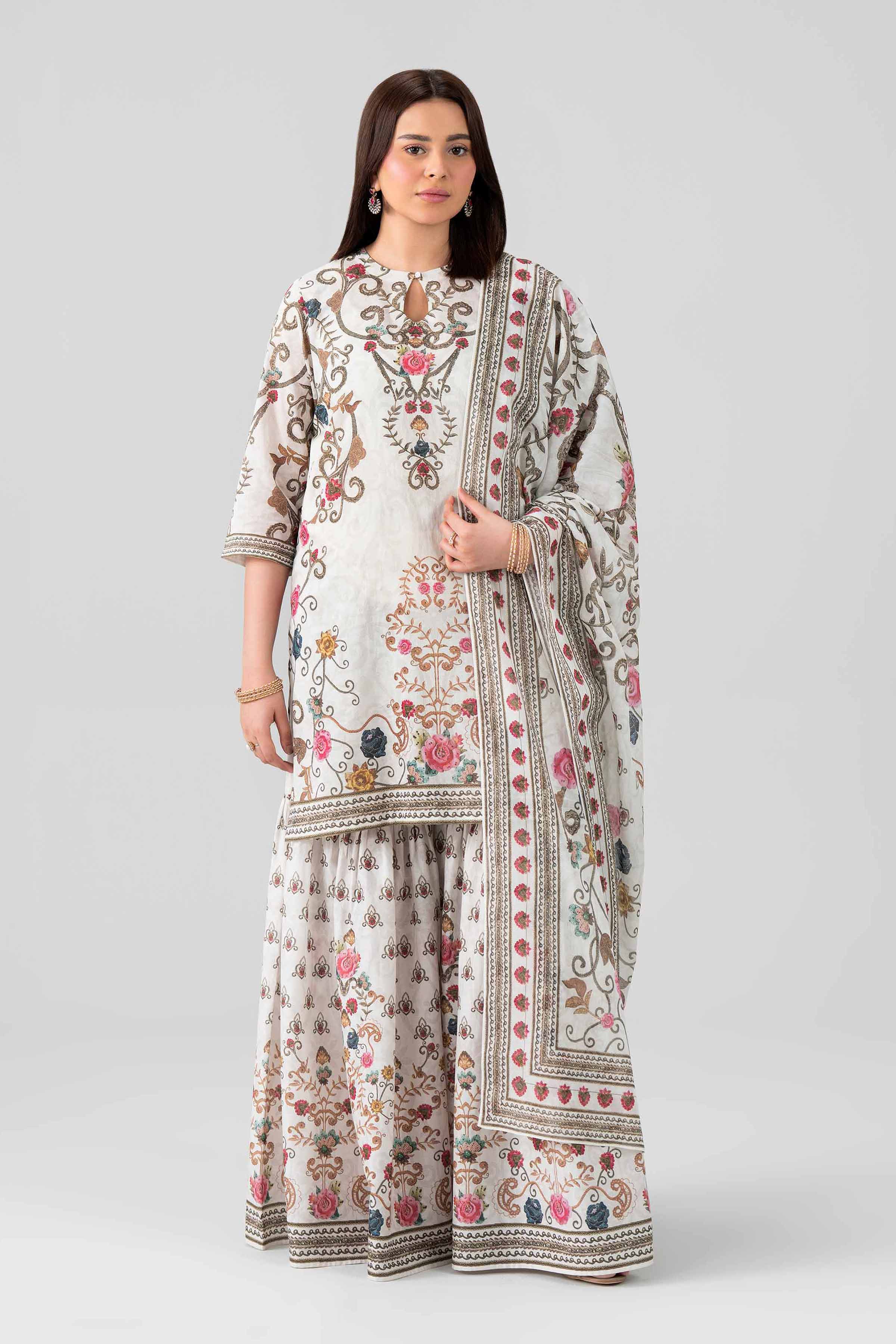 Nishat UK - Grey Embroidered Lawn 3 Pieces ready to wear luxury Suit