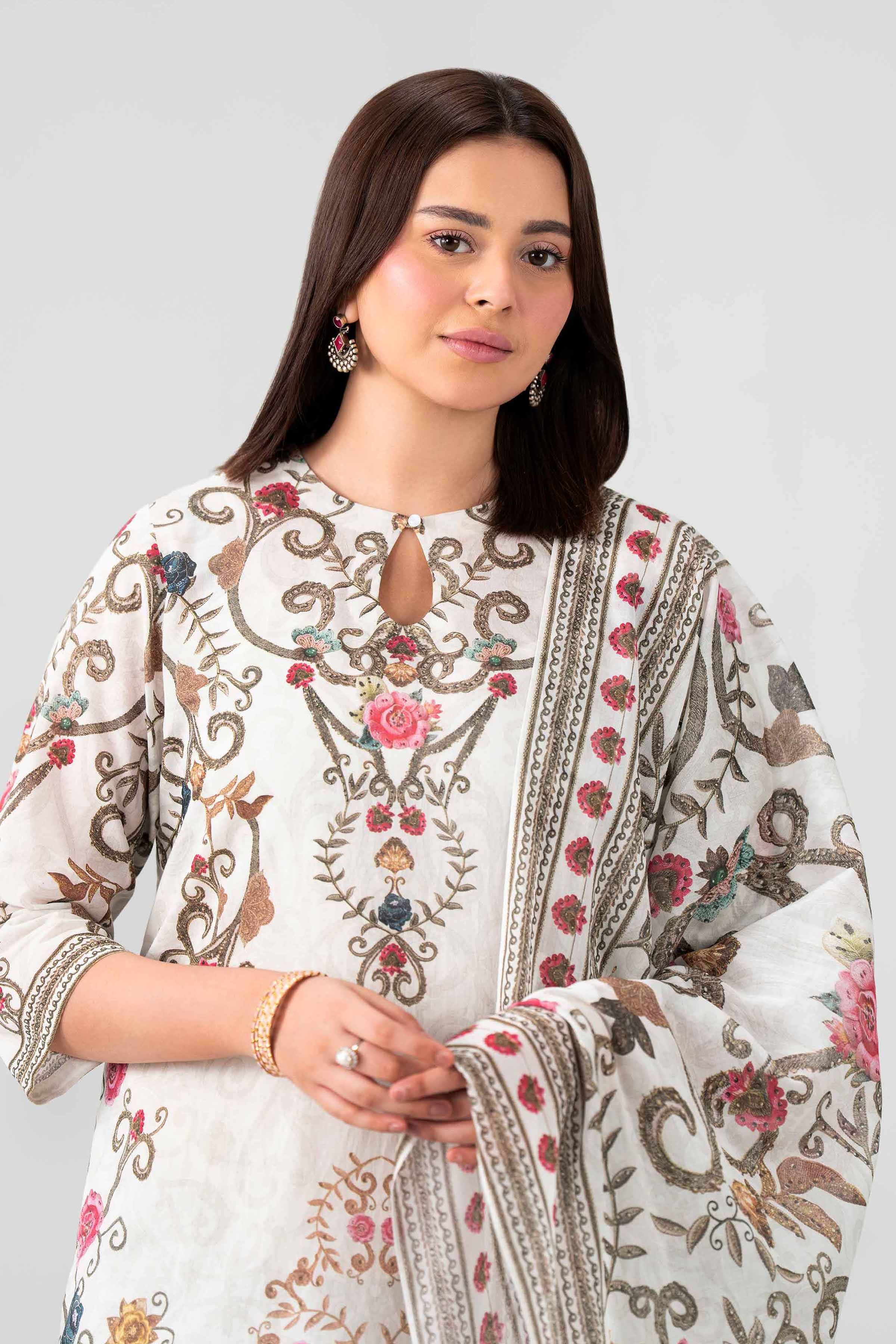 Nishat UK - Grey Embroidered Lawn 3 Pieces ready to wear luxury Suit