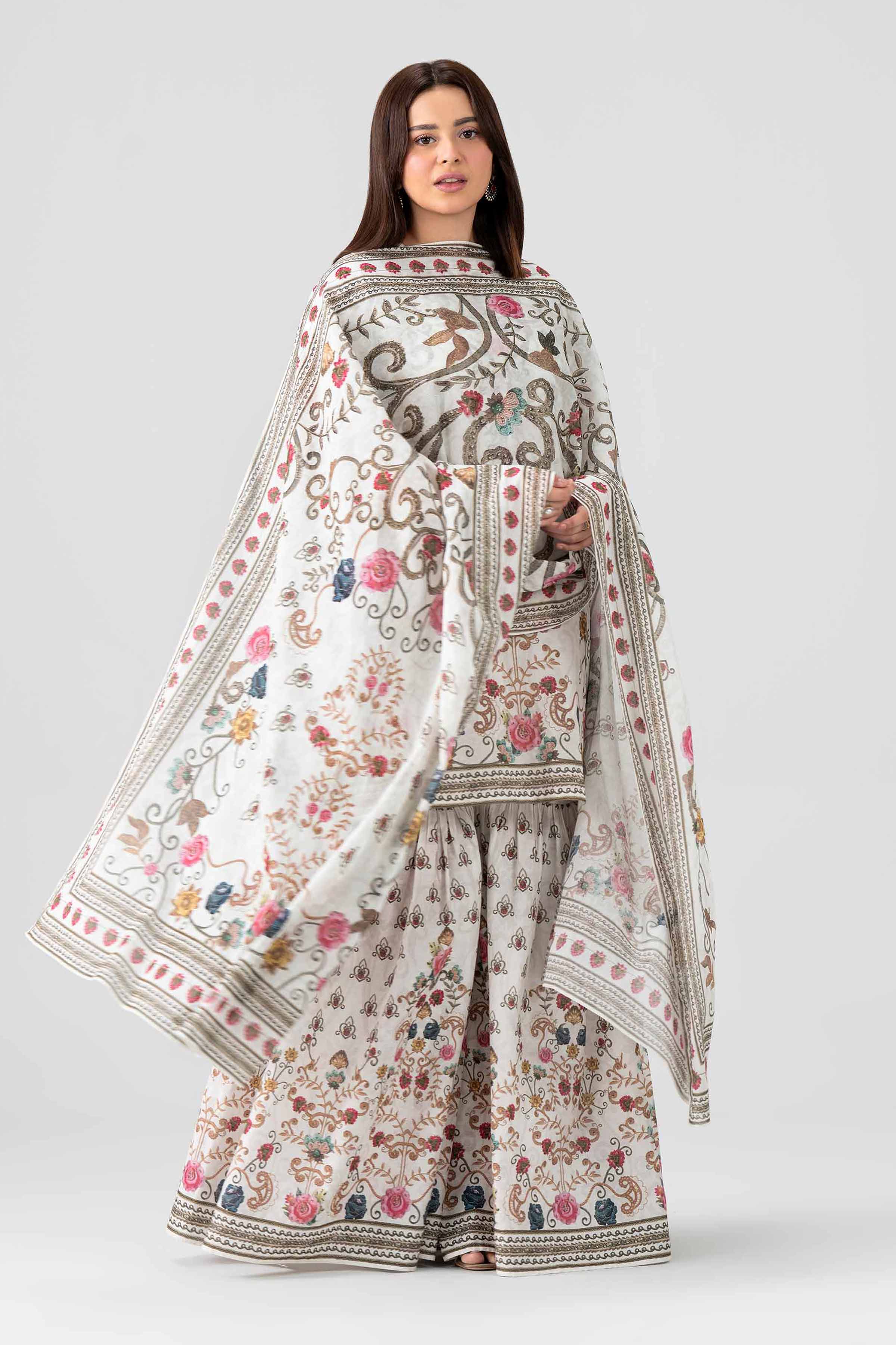 Nishat UK - Grey Embroidered Lawn 3 Pieces ready to wear luxury Suit