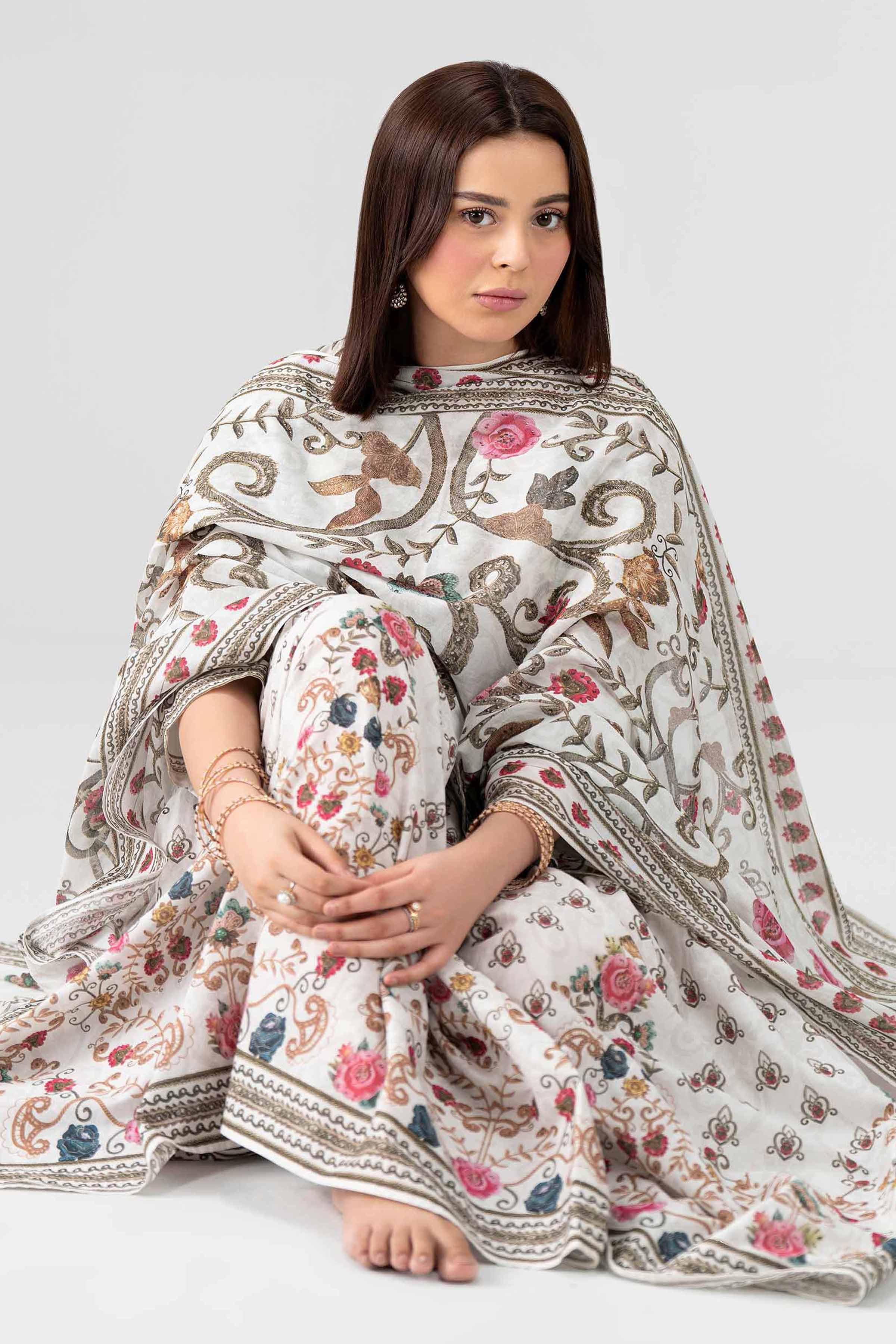 Nishat UK - Grey Embroidered Lawn 3 Pieces ready to wear luxury Suit