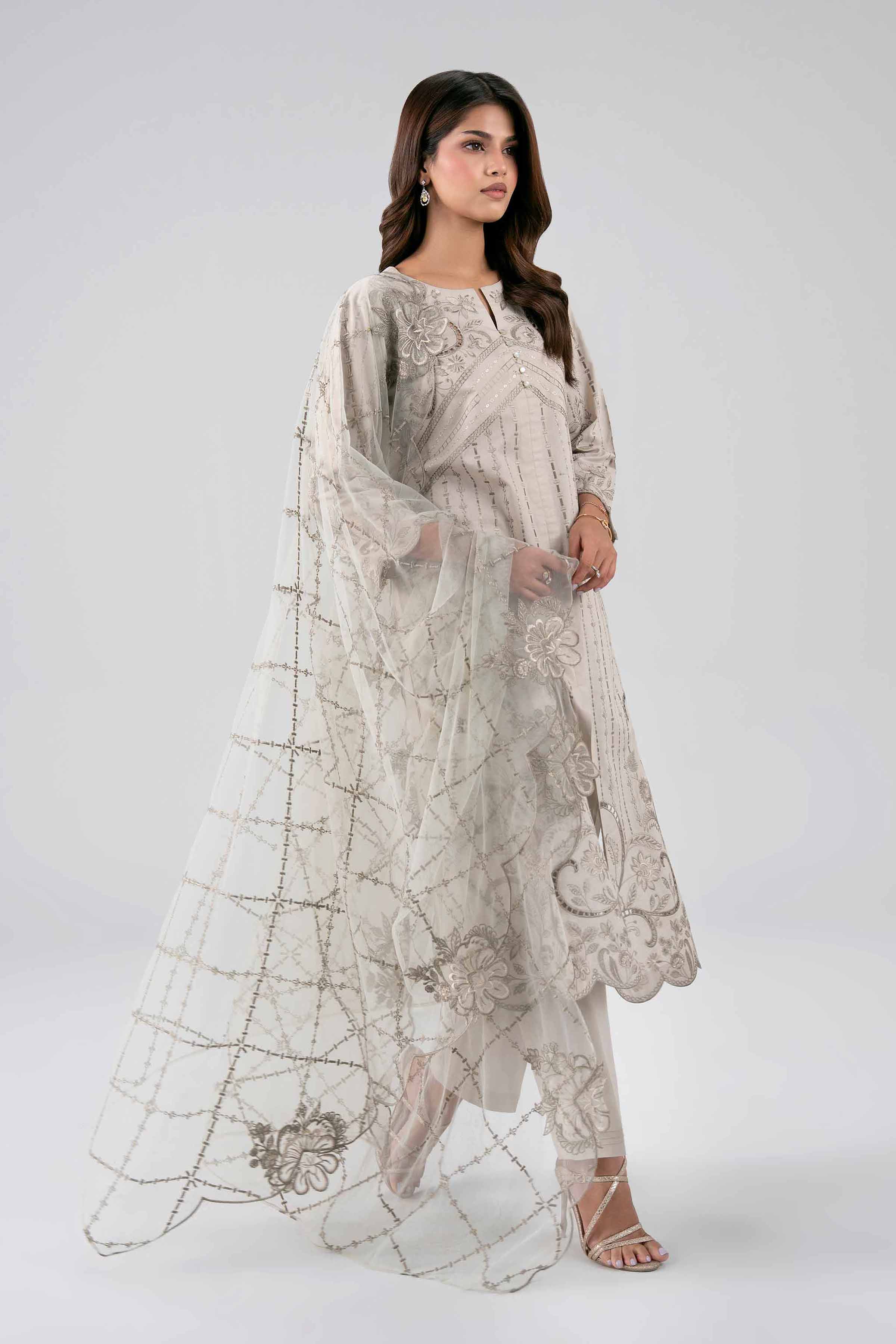 Nishat UK - Beige Embroidered cambric 3 Pieces ready to wear Suit