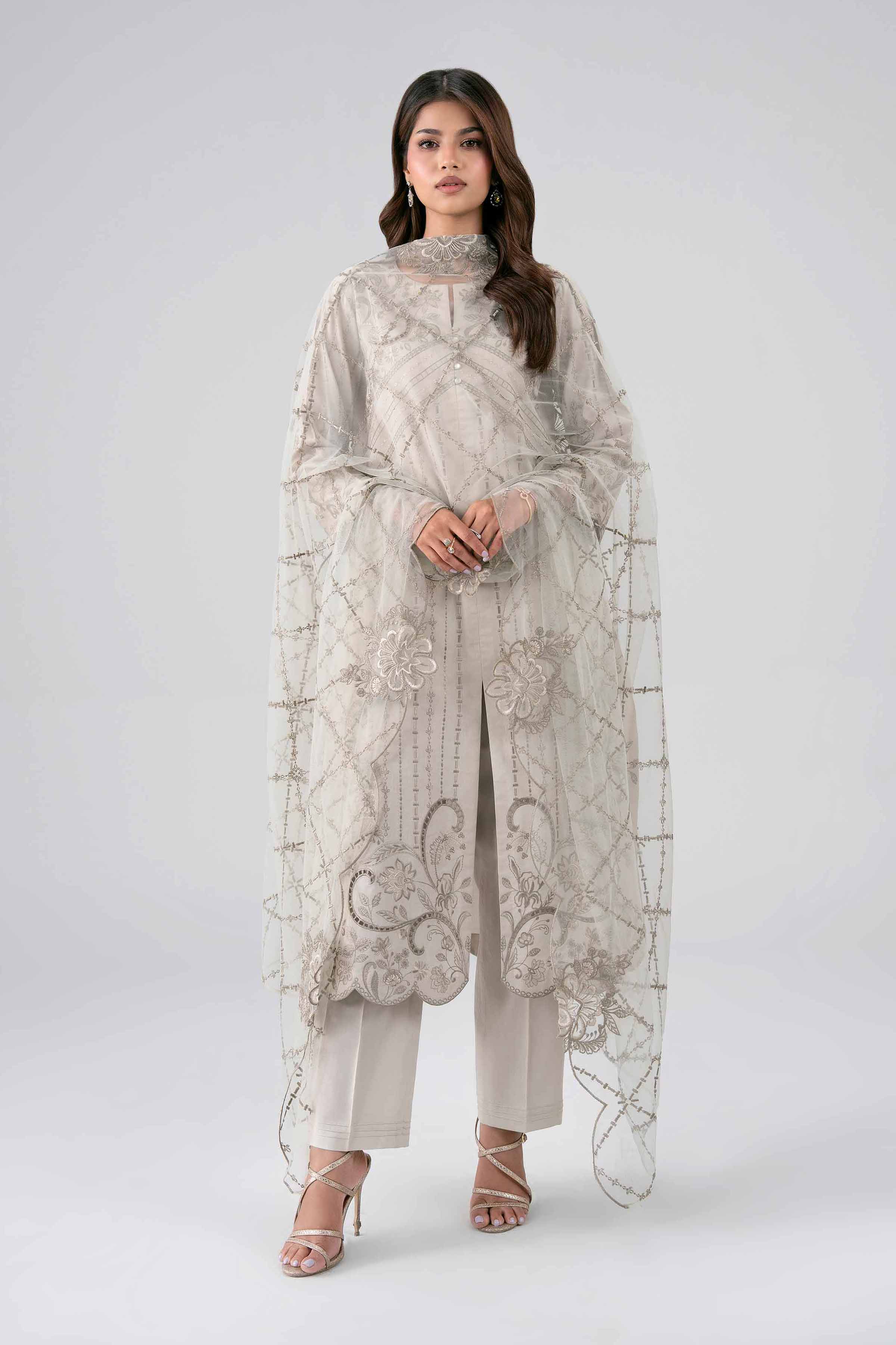 Nishat UK - Beige Embroidered cambric 3 Pieces ready to wear Suit