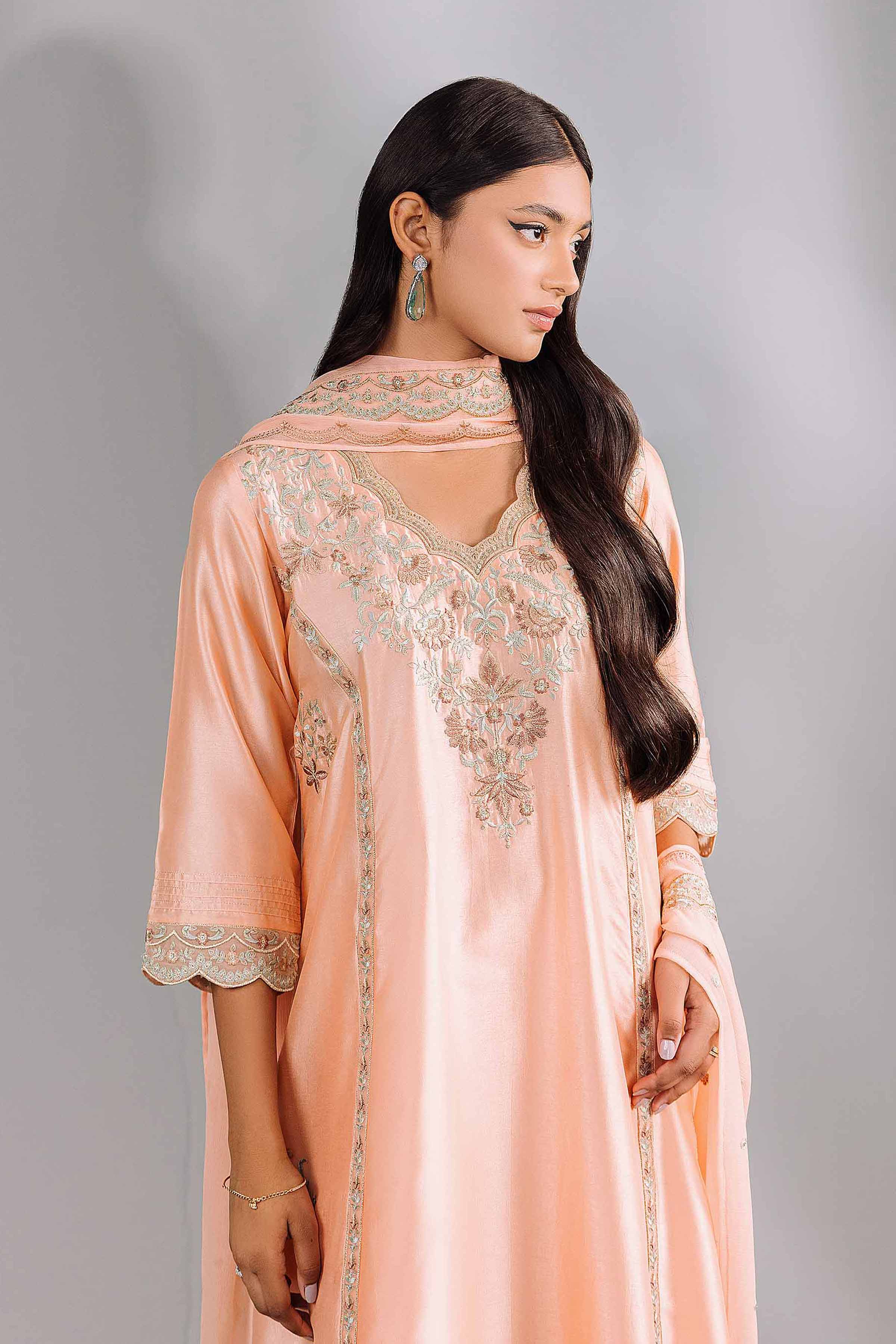 NishatUK - Brown Embroidered  Silk 3-piece ready to wear Suit