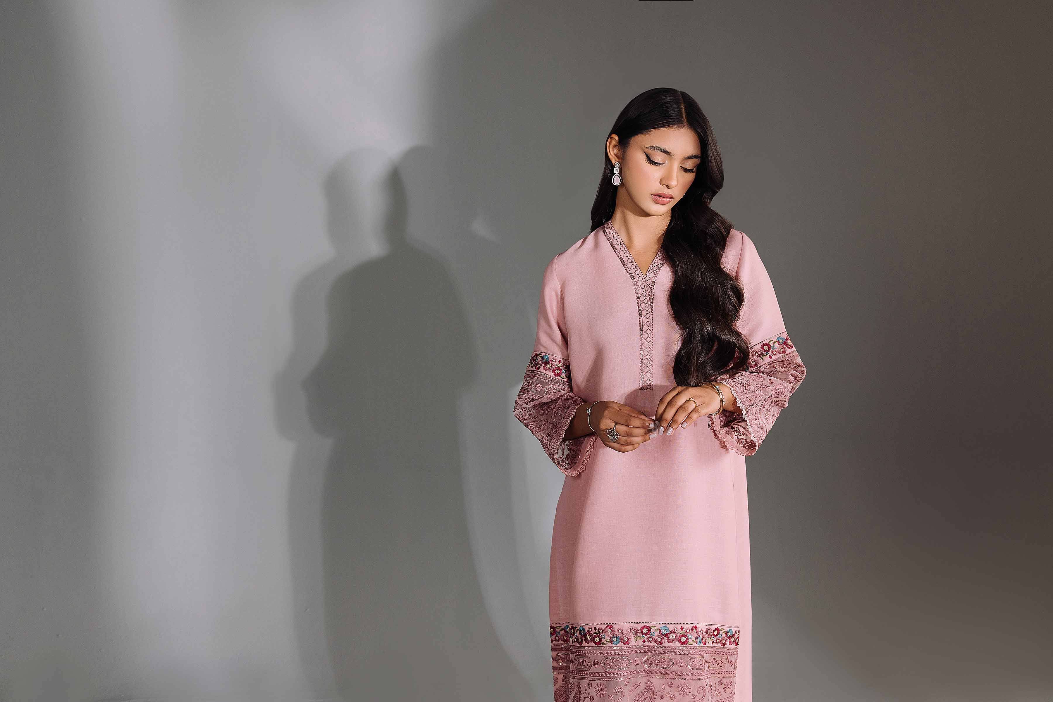 NishatUK - Brown Embroidered  Silk 2-piece ready to wear Luxury Dress