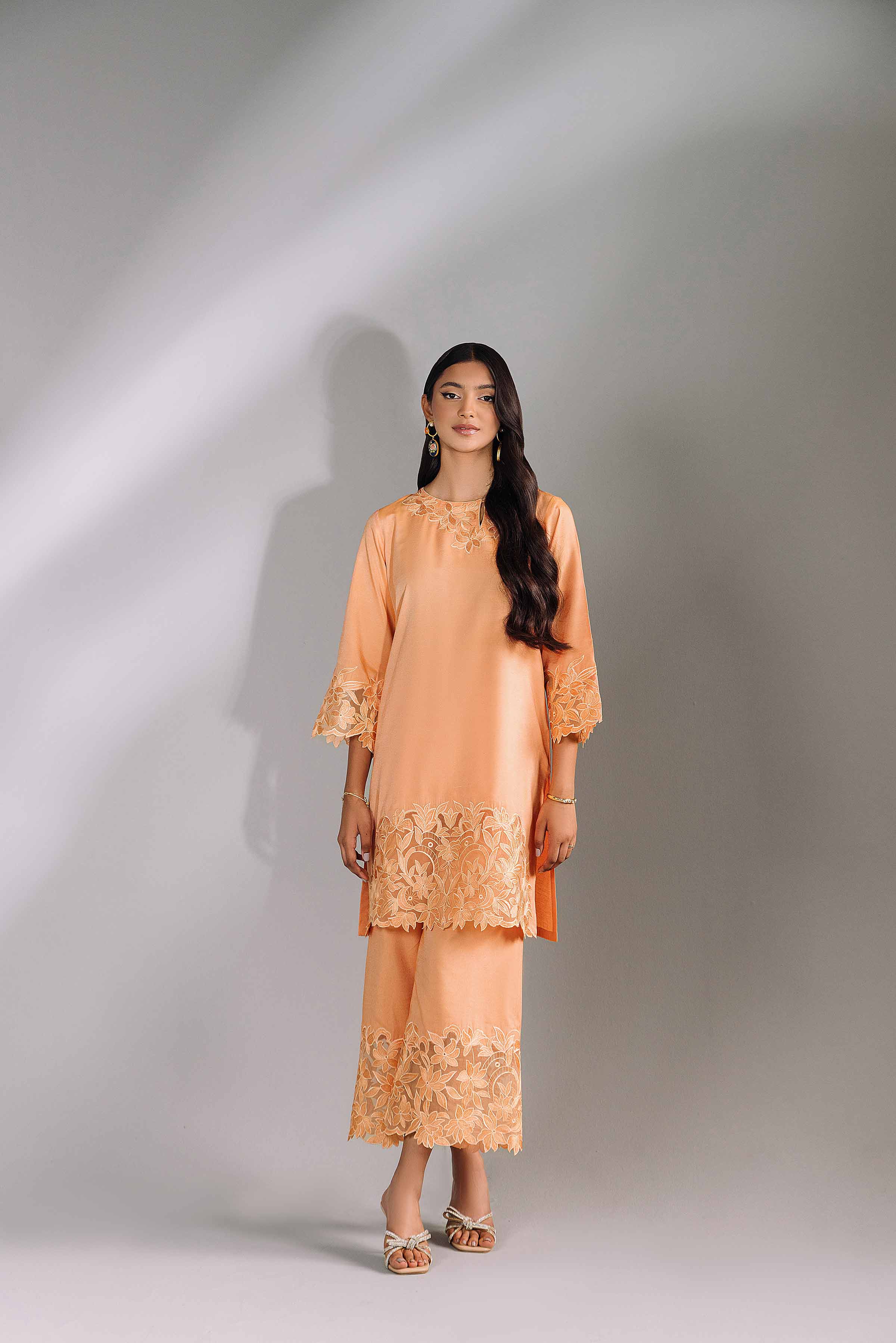 NishatUK - Peach Embroidered  Silk 2-piece ready to wear Luxury Dress