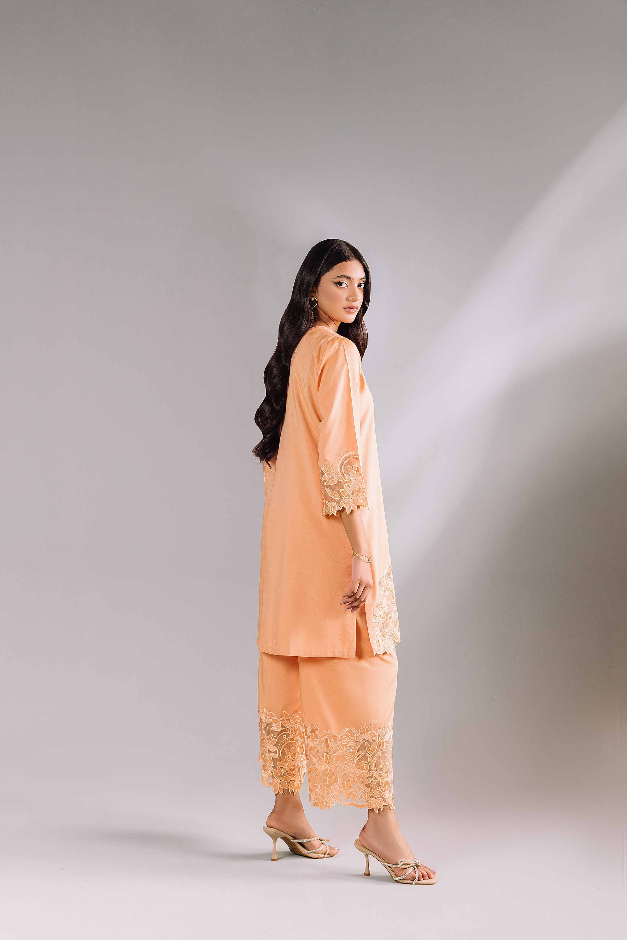 NishatUK - Peach Embroidered  Silk 2-piece ready to wear Luxury Dress