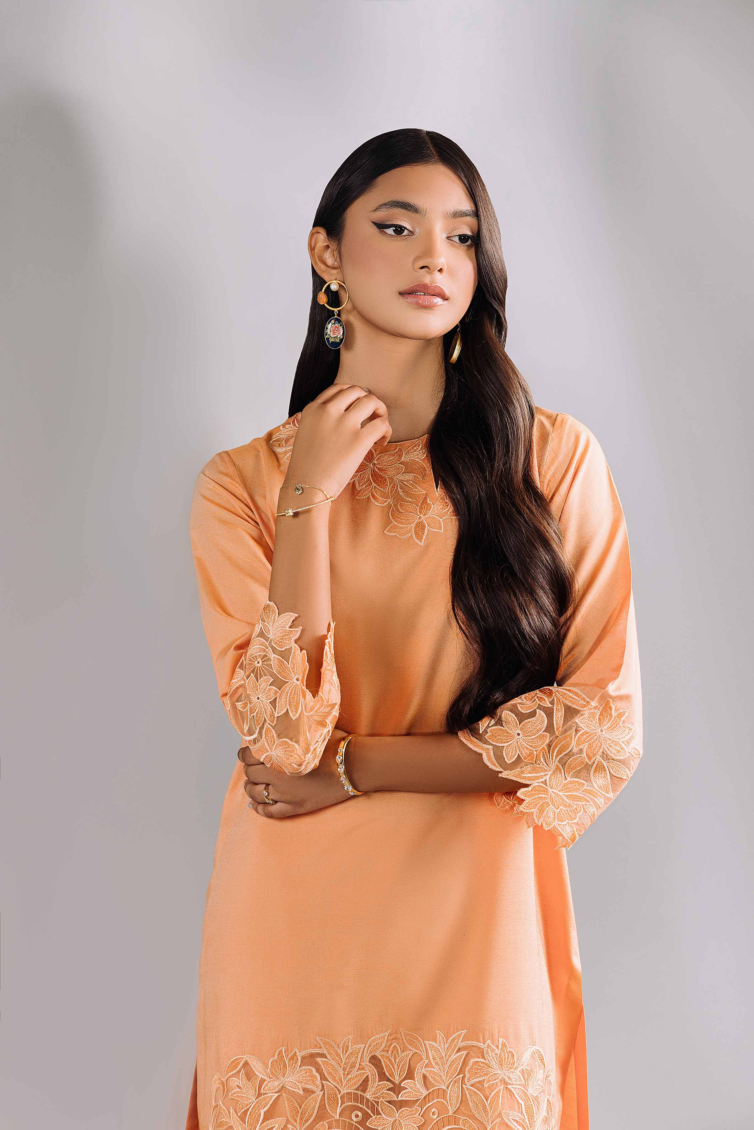 NishatUK - Peach Embroidered  Silk 2-piece ready to wear Luxury Dress