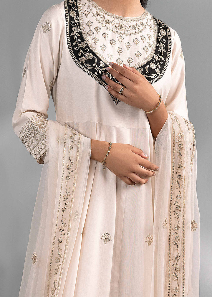 2 Piece Off & White Net & Silk Embroidered Suit