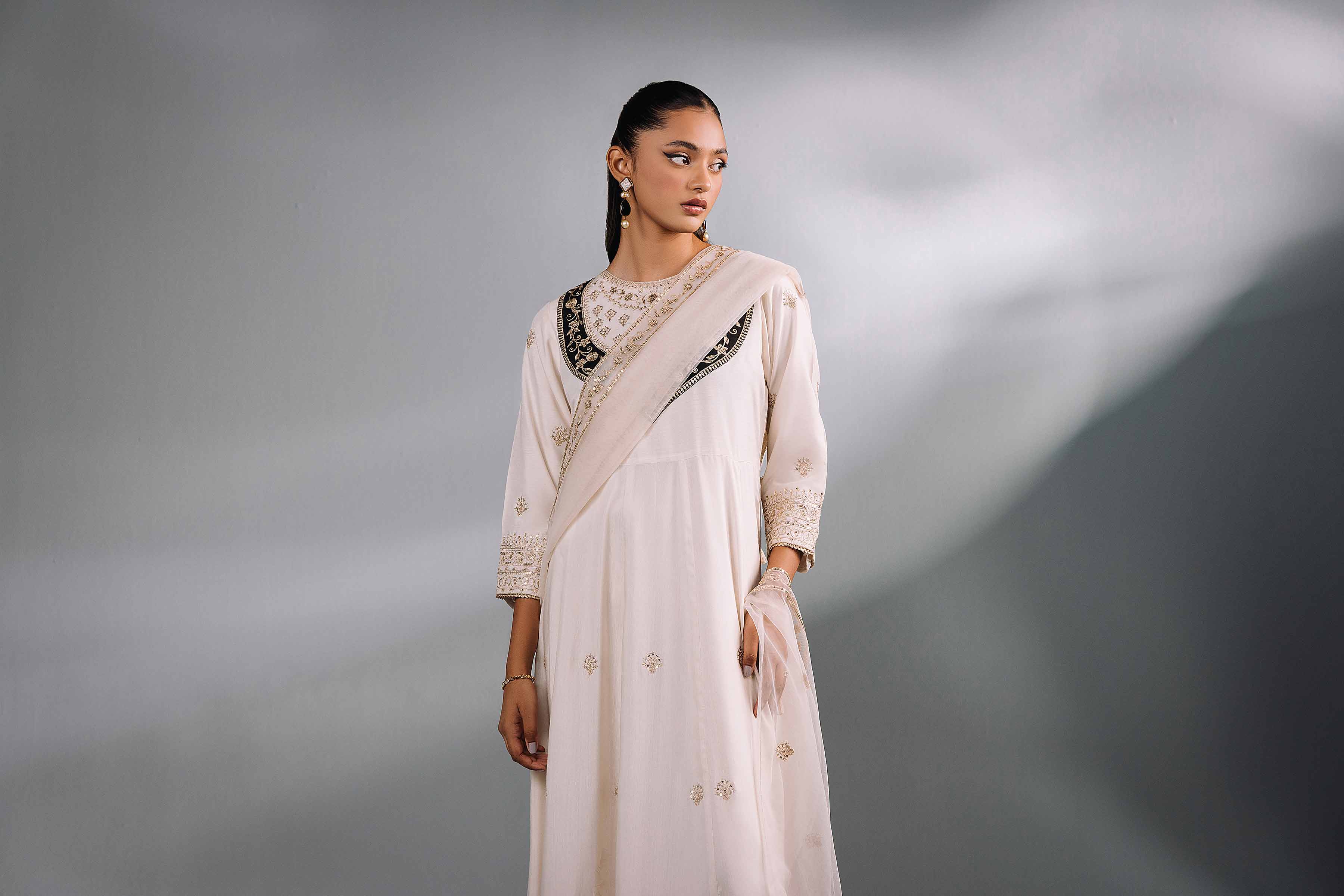 NishatUK - Off White Embroidered  Silk 2-piece ready to wear Luxury Dress