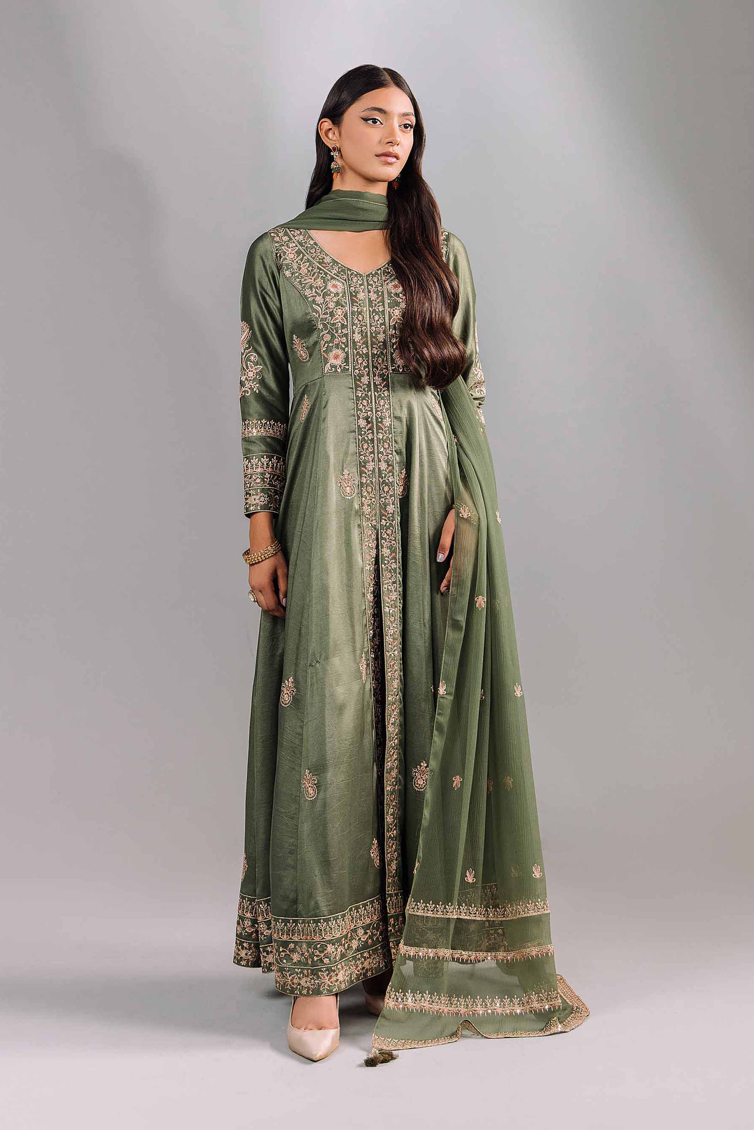 NishatUK - Brown Embroidered   Fancy Polyester&Silk 2-piece ready to wear Luxury Dress