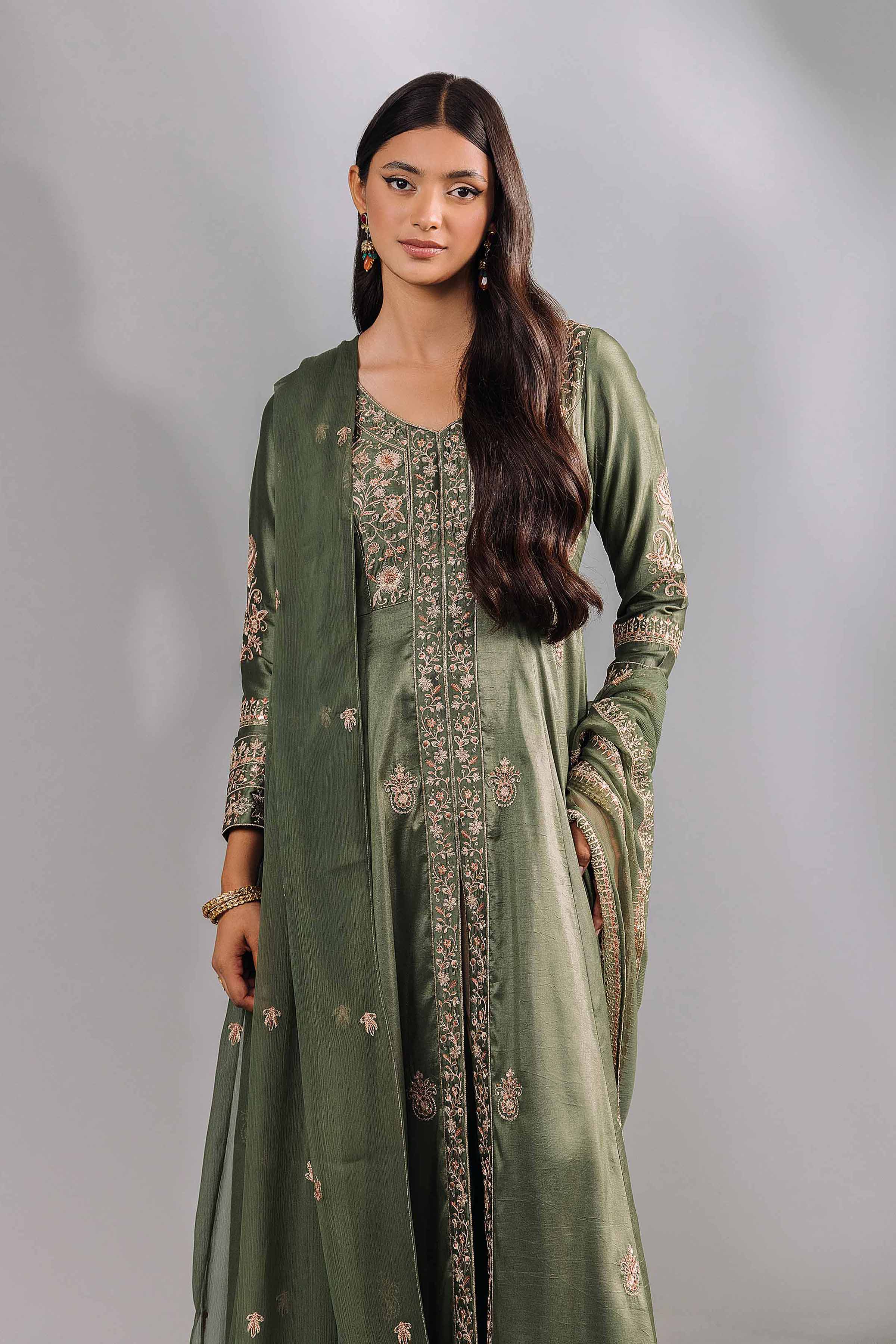 NishatUK - Brown Embroidered   Fancy Polyester&Silk 2-piece ready to wear Luxury Dress