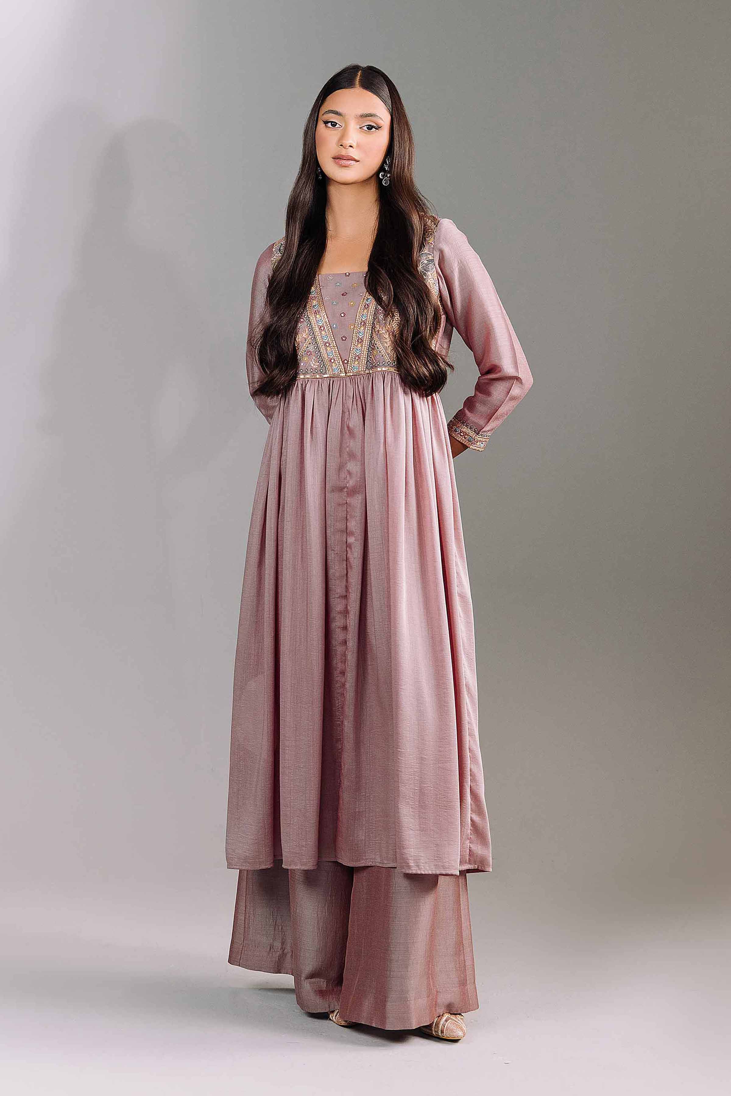 NishatUK - Grey Embroidered  Silk 2-piece ready to wear Luxury Dress