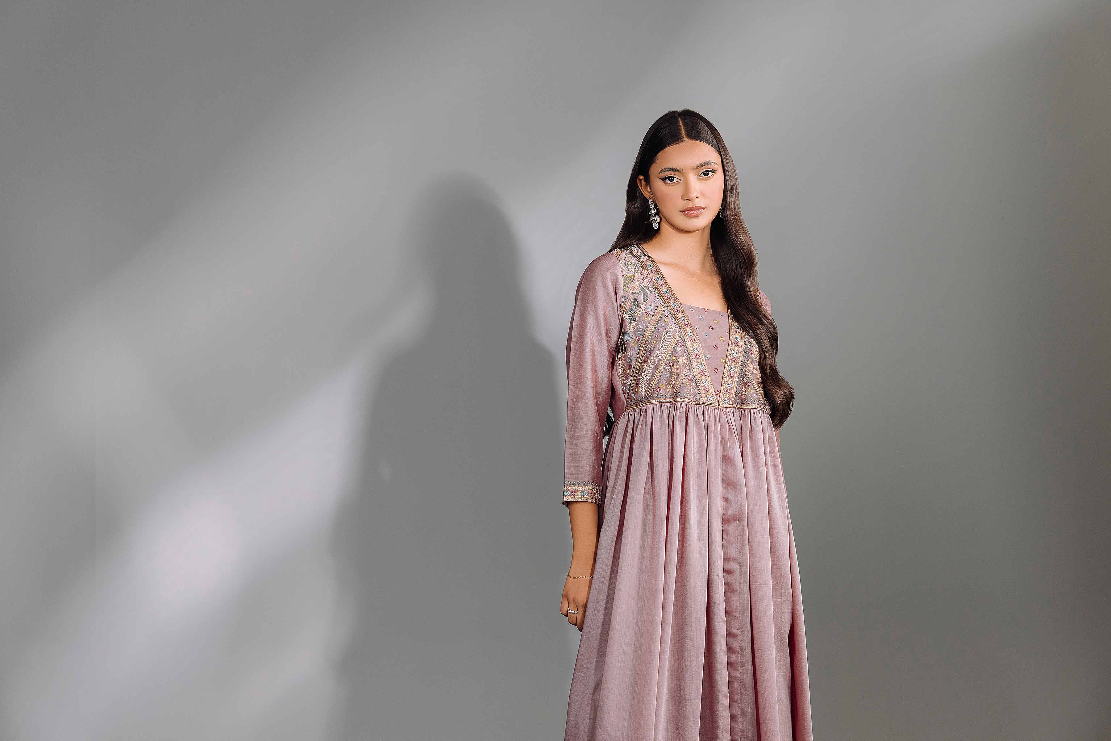 NishatUK - Grey Embroidered  Silk 2-piece ready to wear Luxury Dress