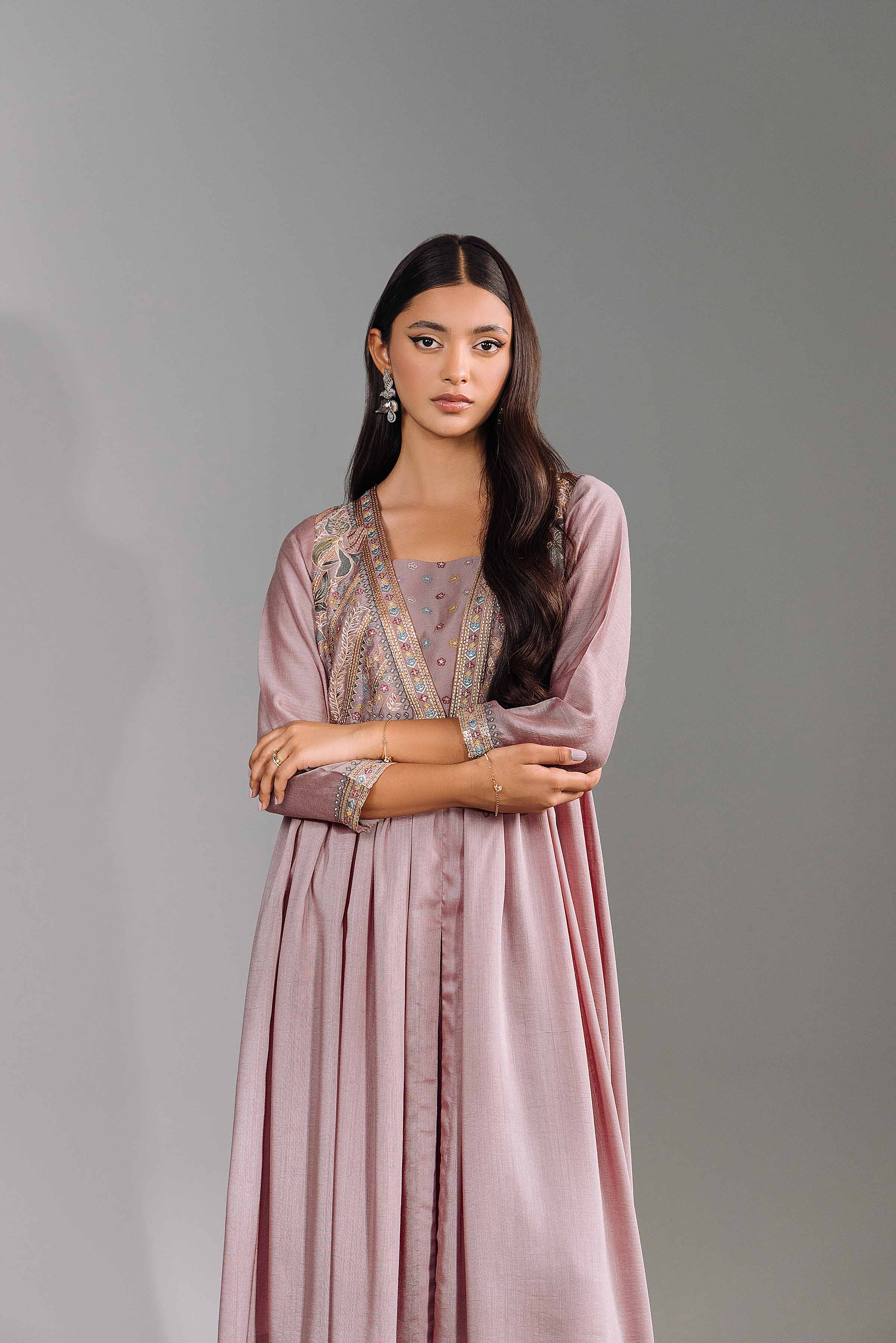 NishatUK - Grey Embroidered  Silk 2-piece ready to wear Luxury Dress