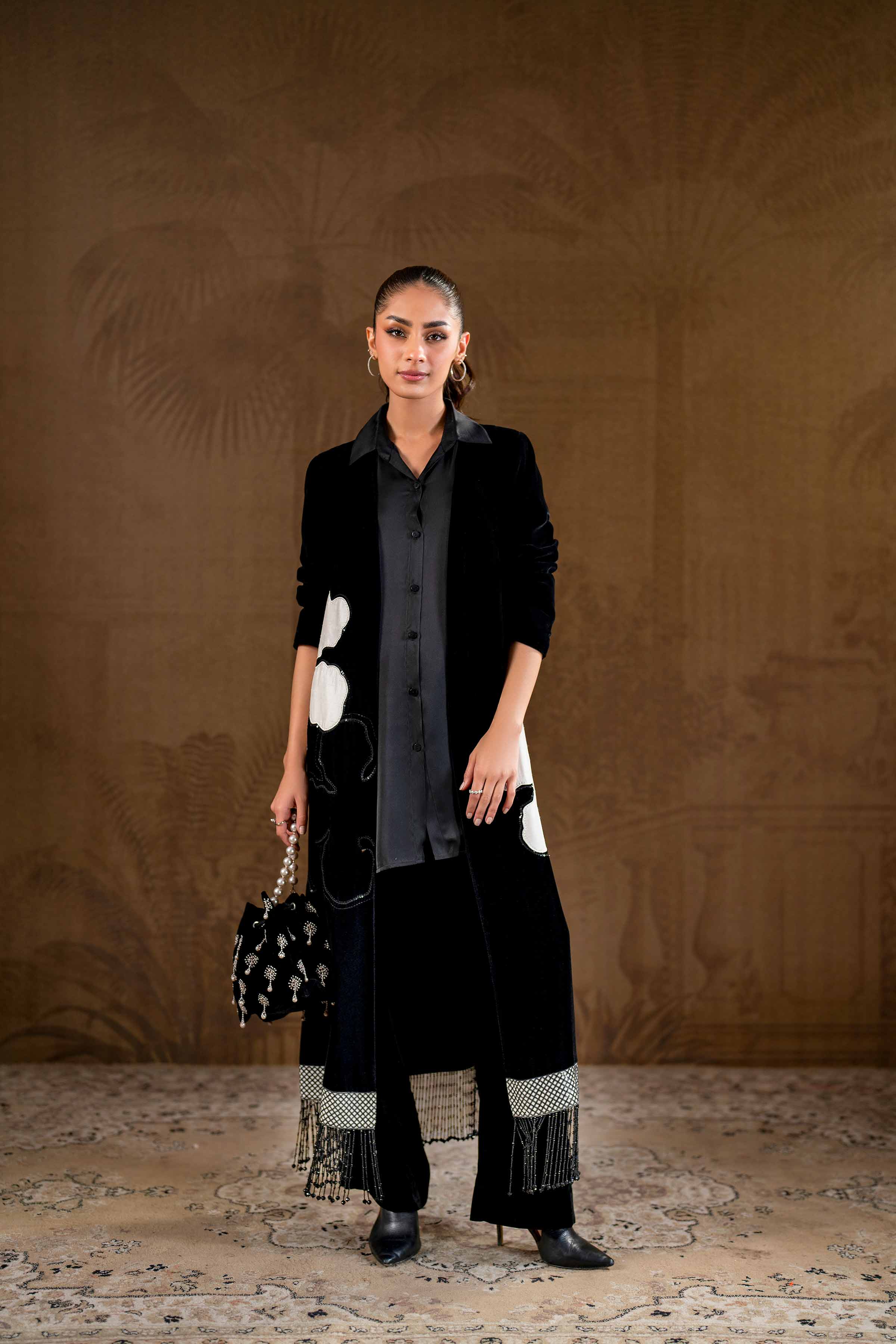 NishatUK - Brown Embroidered   Velvet 2-piece ready to wear Luxury Dress
