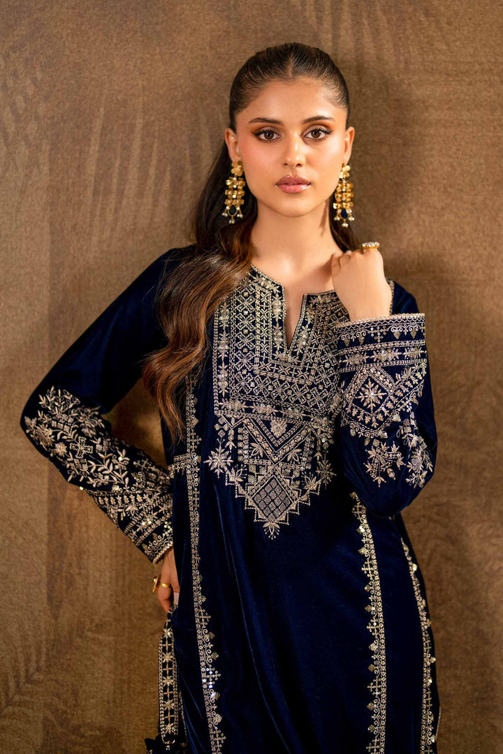 2 Piece Navy Velvet Embroidered Suit