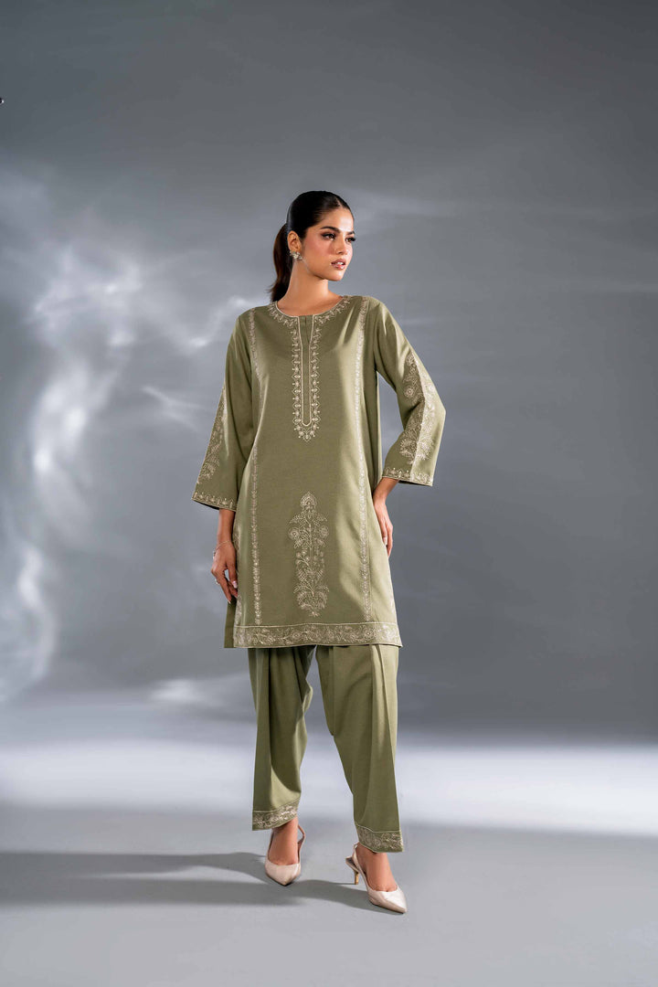 2 Piece Green Karandi Embroidered Suit