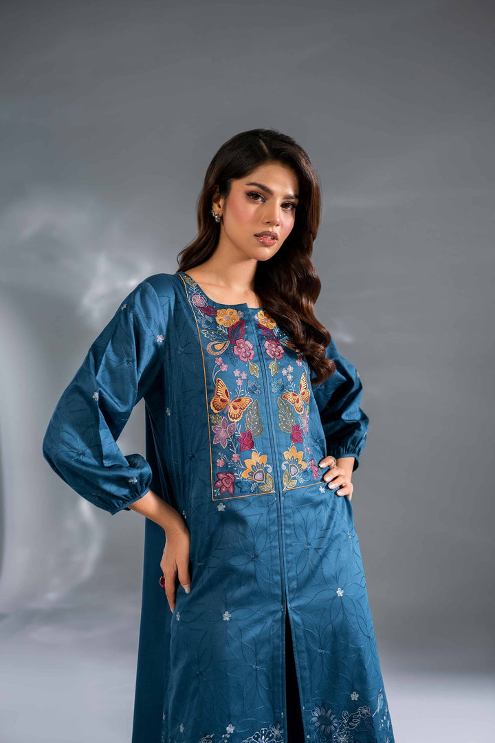 2 Piece Blue Sateen Embroidered Suit