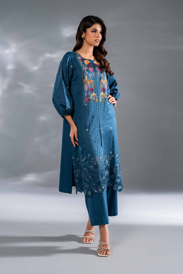 2 Piece Blue Sateen Embroidered Suit