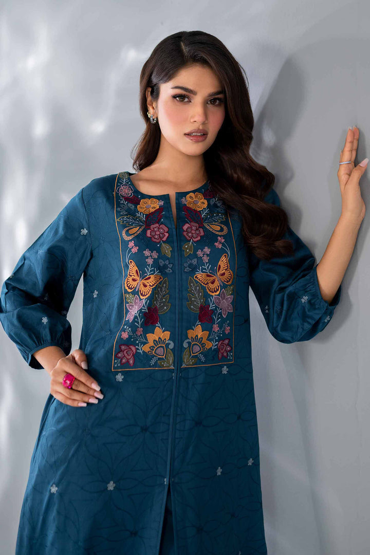 2 Piece Blue Sateen Embroidered Suit