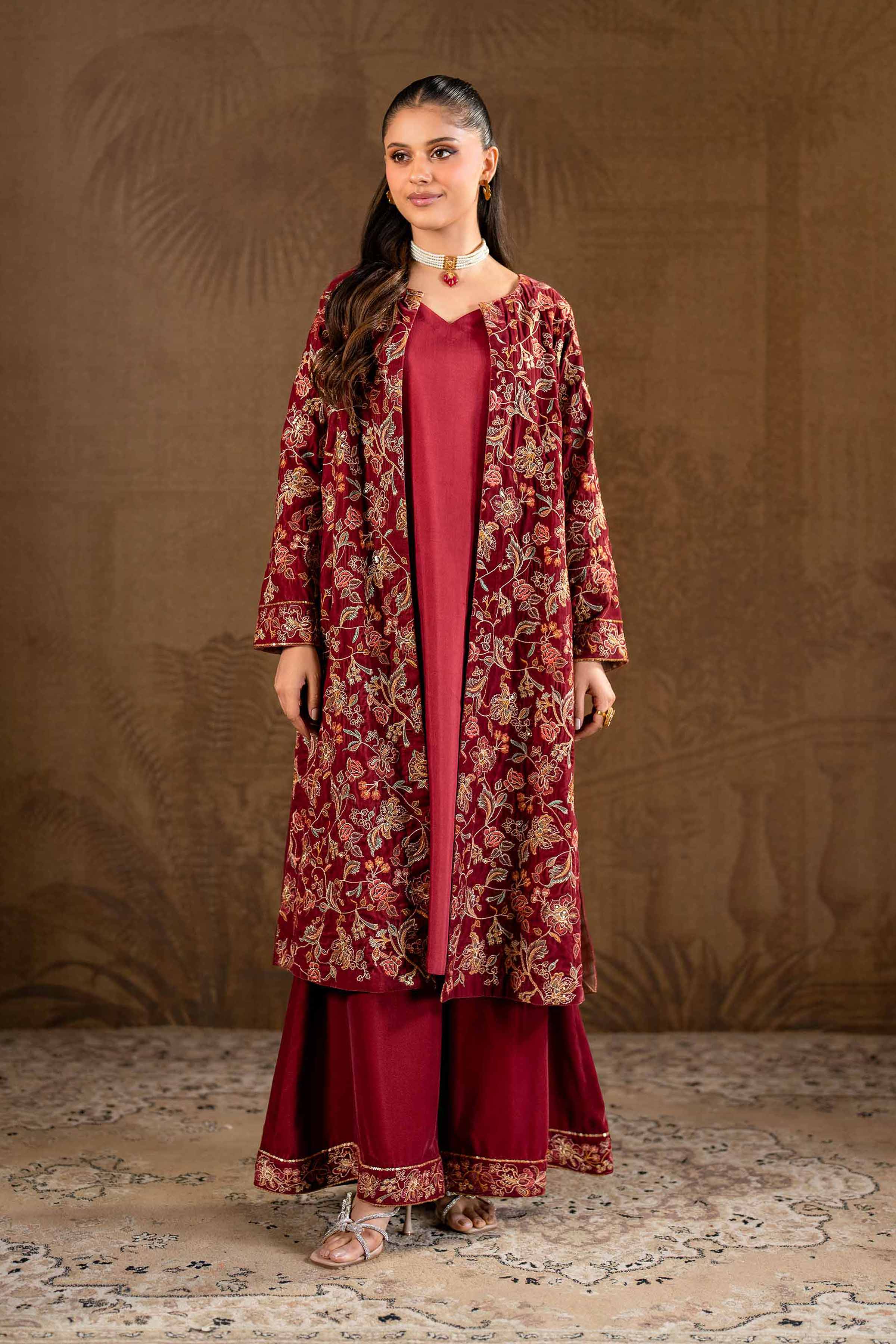 NishatUK - Brown Embroidered   Velvet 3-piece ready to wear Suit