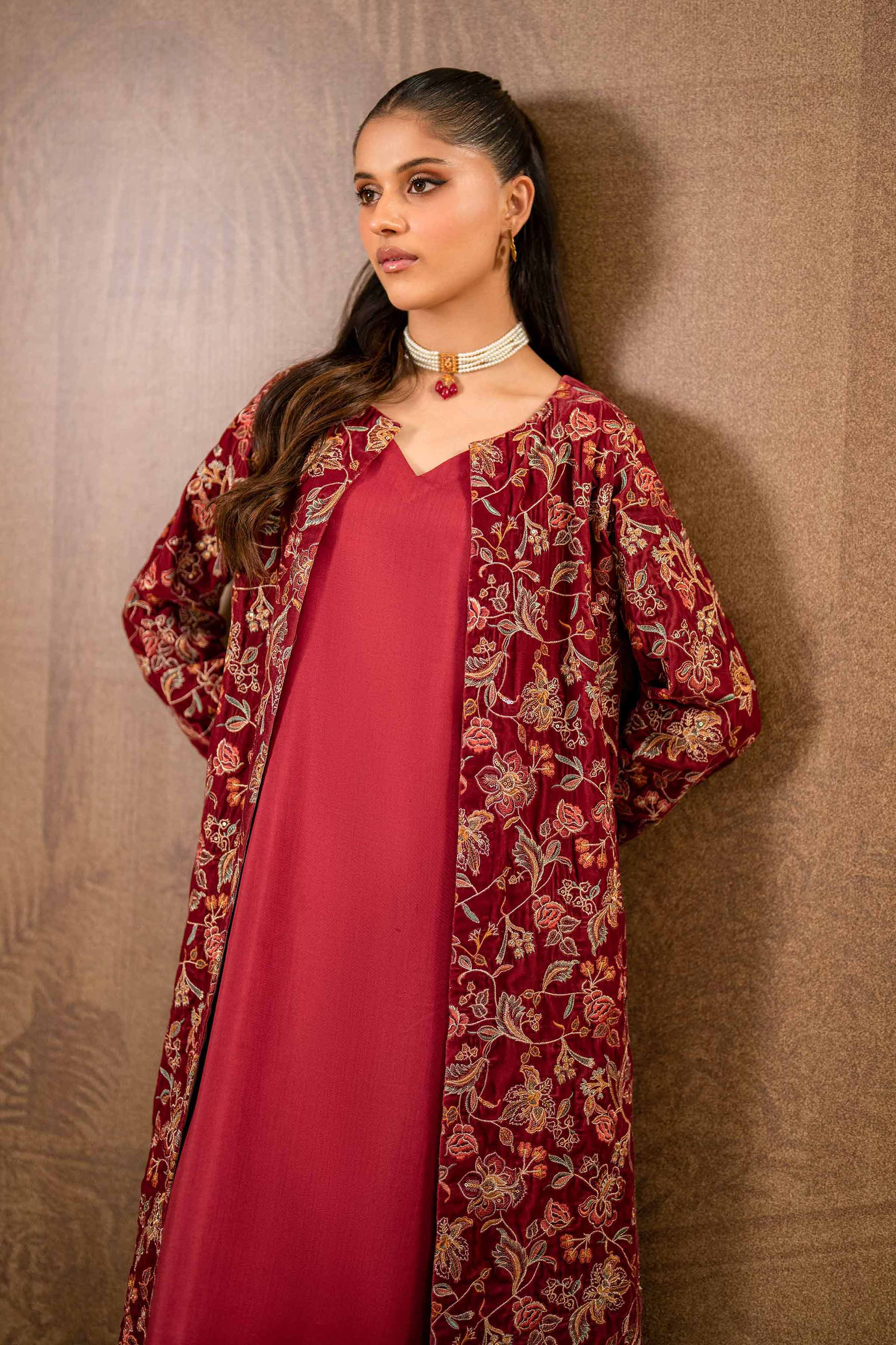 NishatUK - Brown Embroidered   Velvet 3-piece ready to wear Suit