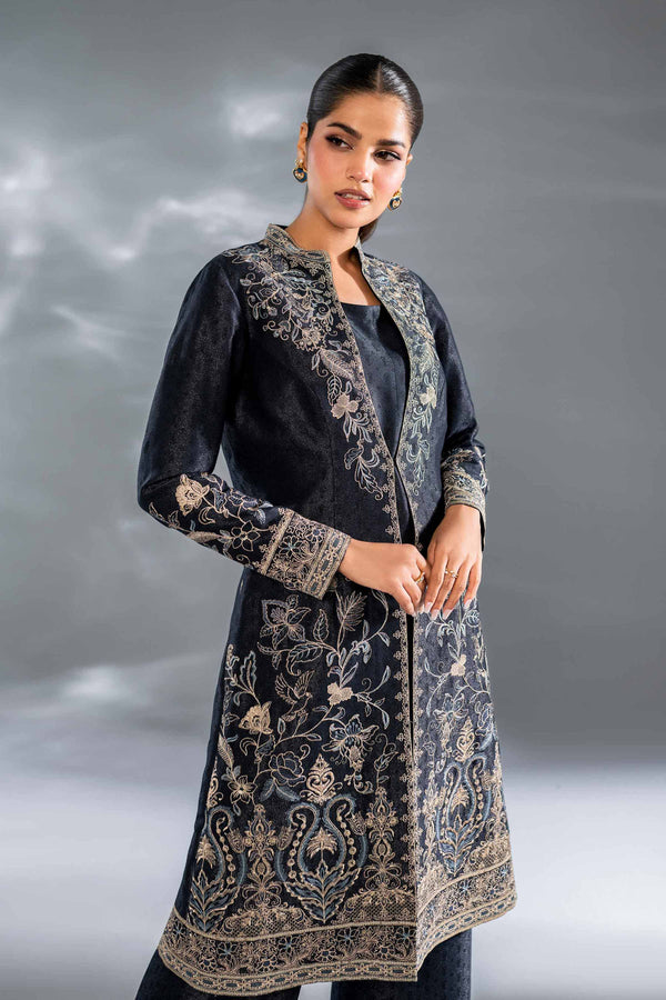 3 Piece Self Jacquard Navy Embroidered Suit