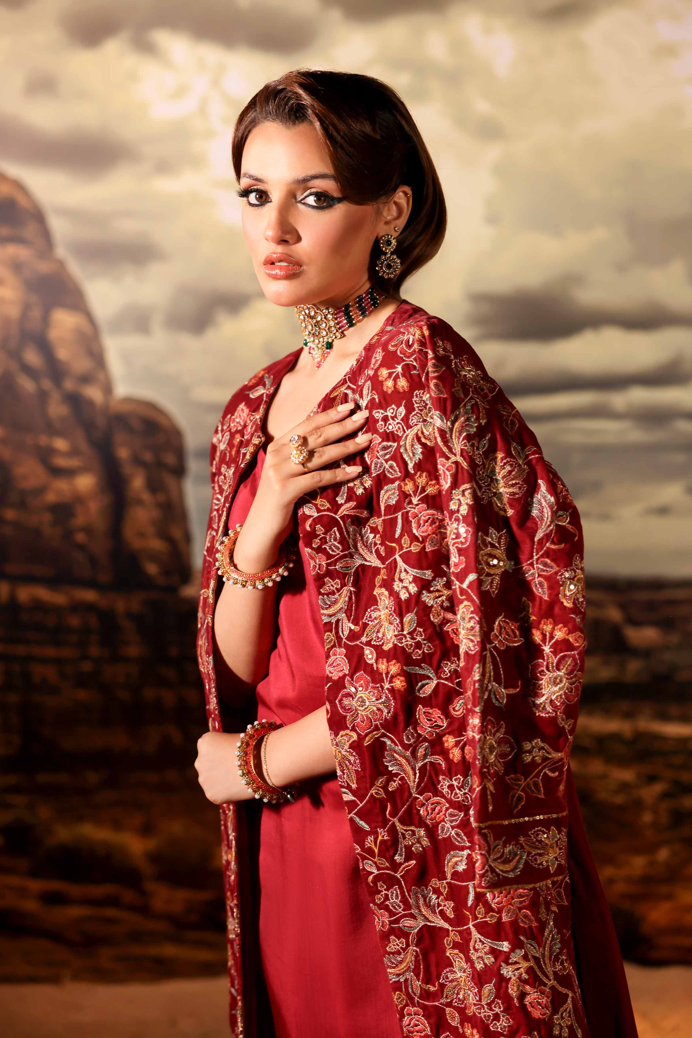 NishatUK - Brown Embroidered   Velvet 3-piece ready to wear Suit