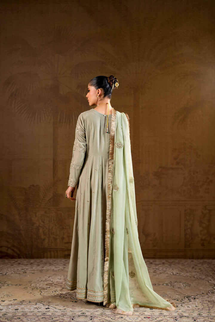 2 Piece Grey Bemberg Chiffon & Velvet Embroidered Suit