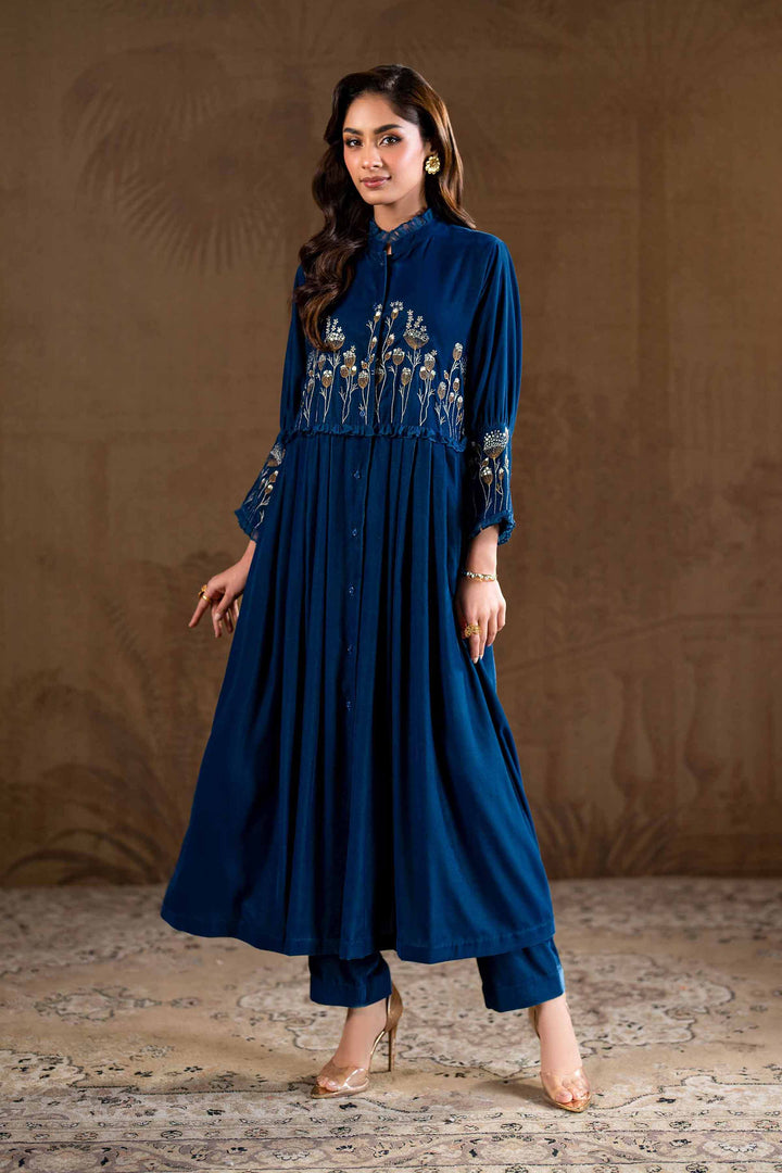 2 Piece Navy Velvet Embroidered Suit