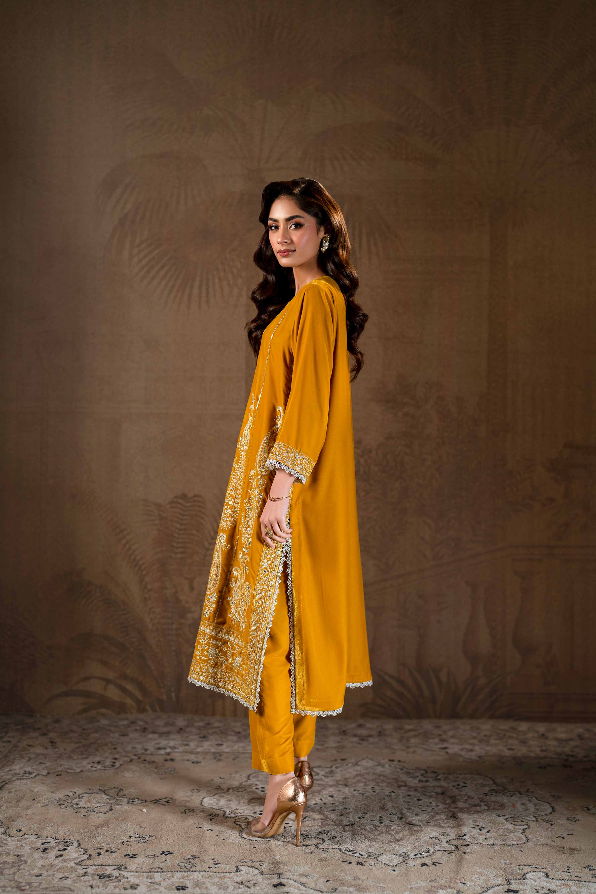 NishatUK - Brown Embroidered   Velvet 2-piece ready to wear Luxury Dress