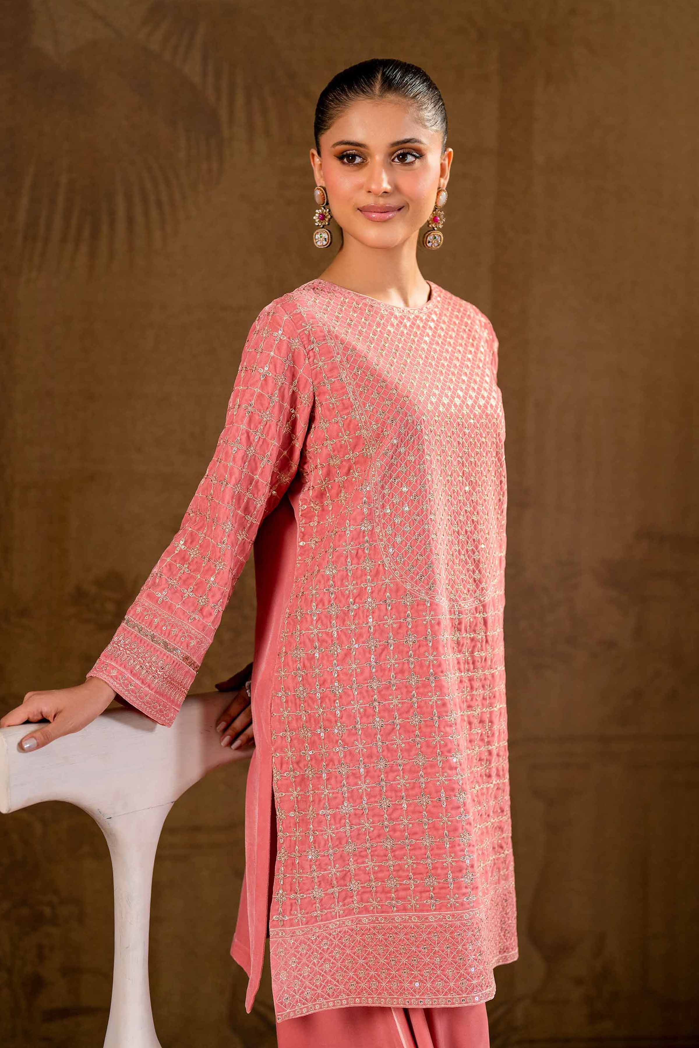 NishatUK - Brown Embroidered   Velvet 2-piece ready to wear Luxury Dress