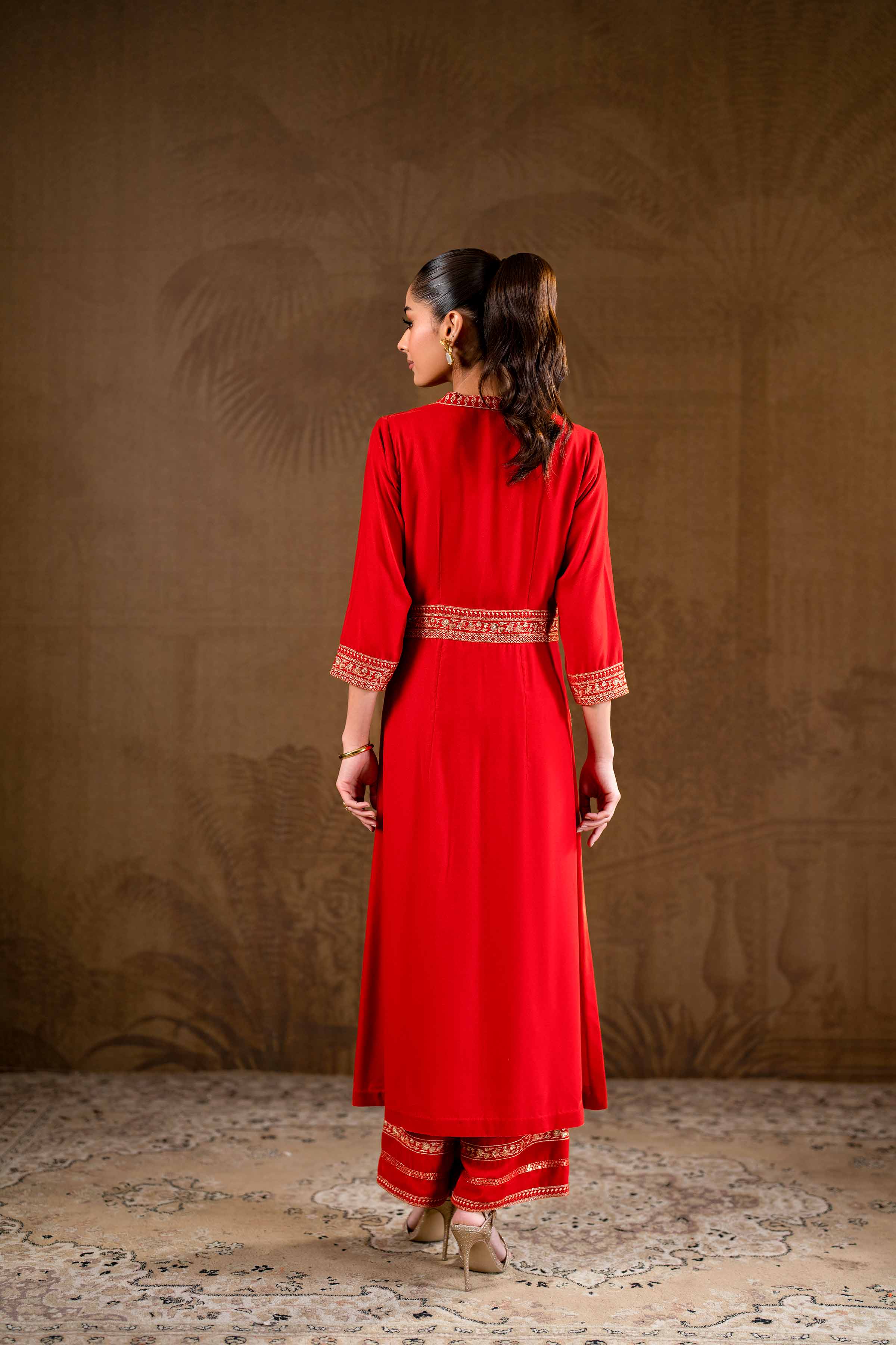 NishatUK - Brown Embroidered   Velvet 2-piece ready to wear Luxury Dress