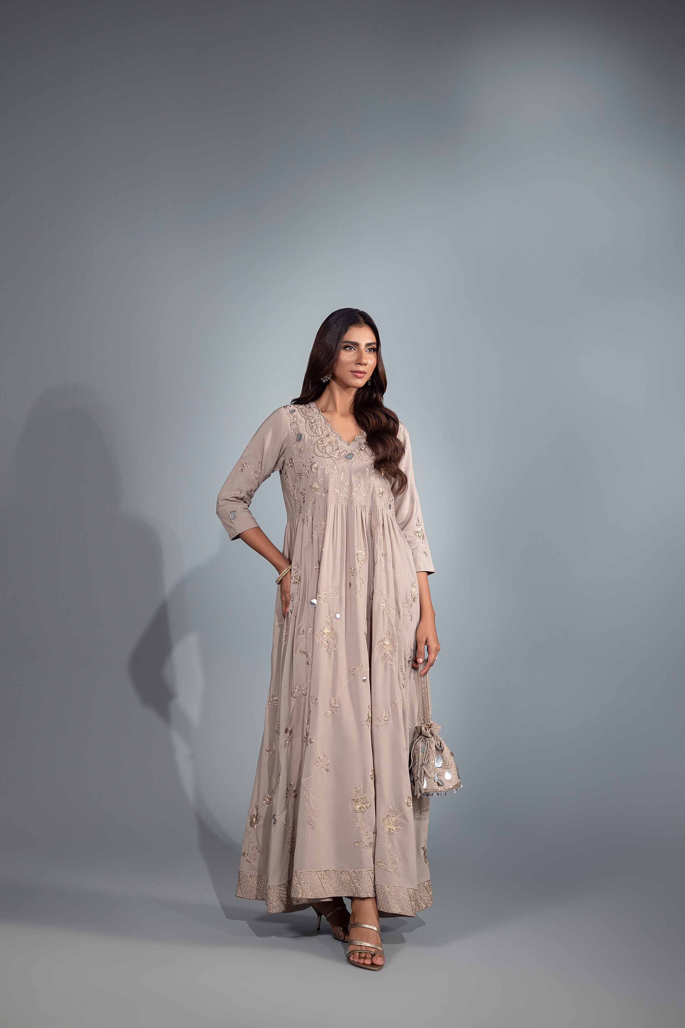 NishatUK - Nude Embroidered  Silk 1-piece ready to wear Luxury Dress