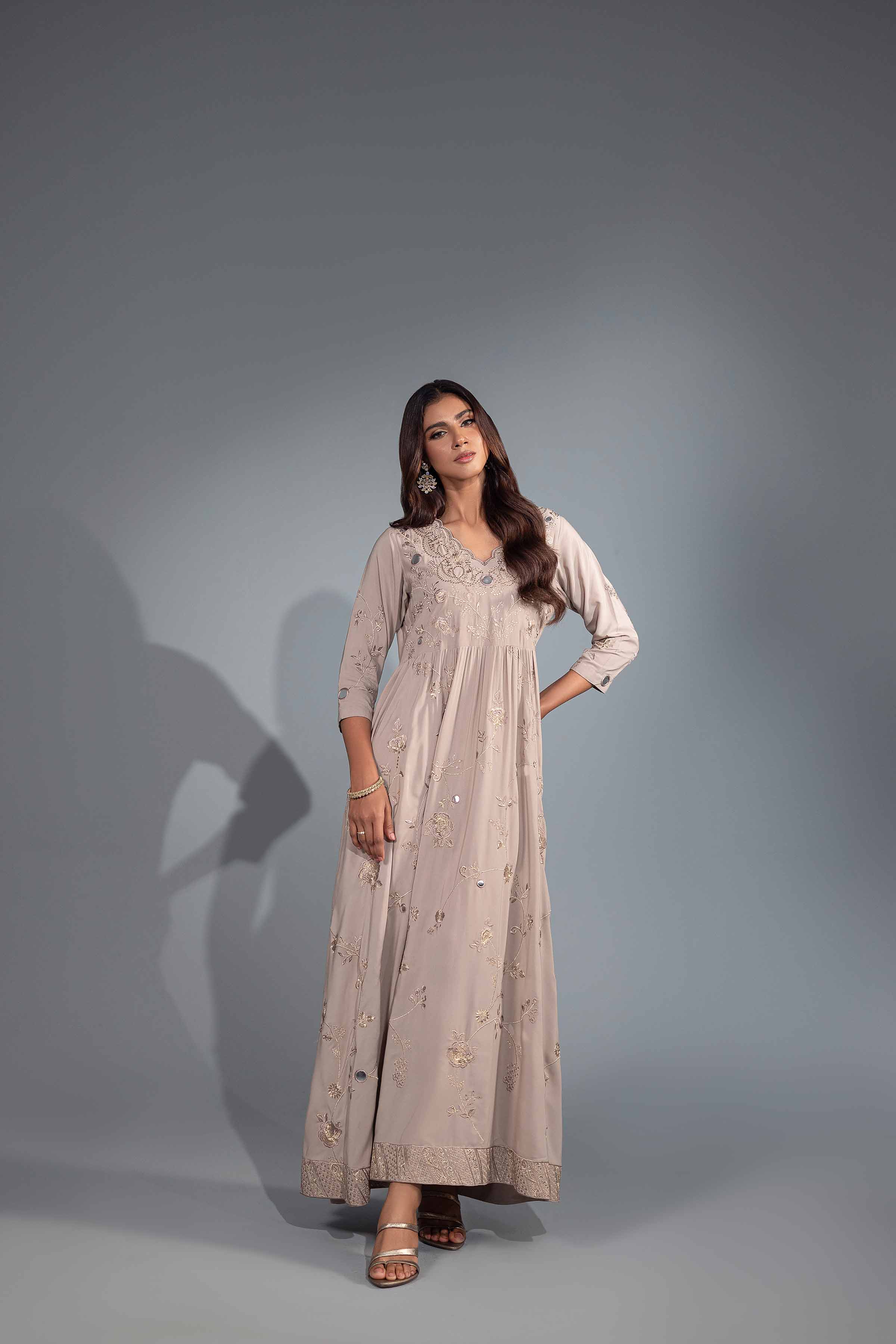 NishatUK - Nude Embroidered  Silk 1-piece ready to wear Luxury Dress