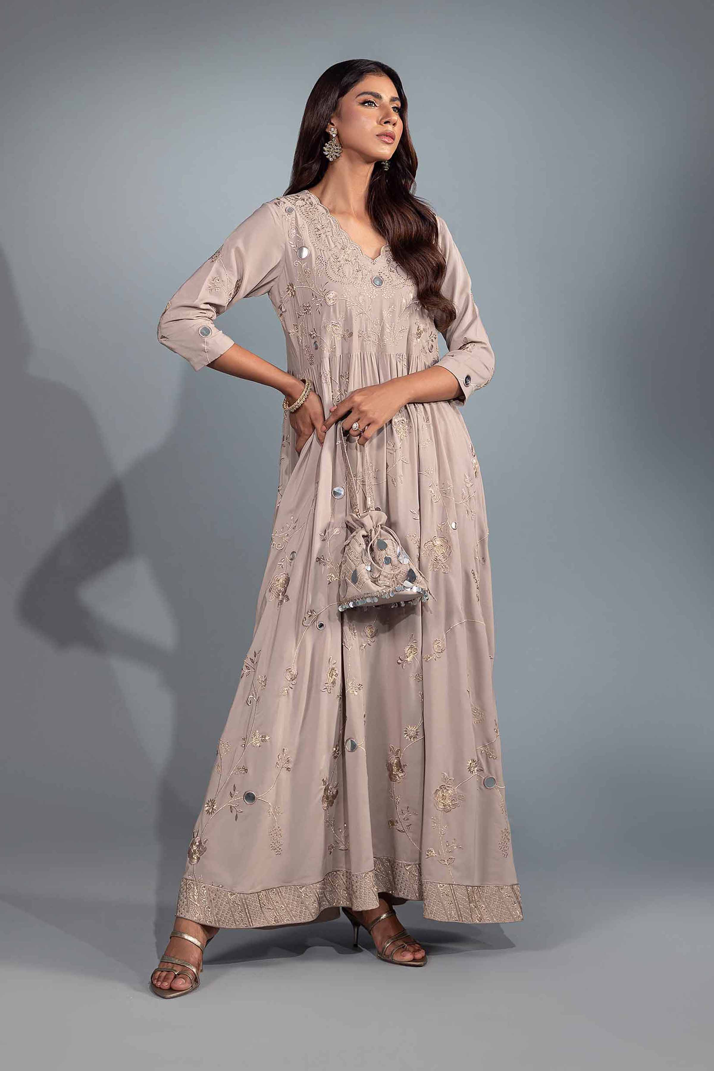 NishatUK - Nude Embroidered  Silk 1-piece ready to wear Luxury Dress