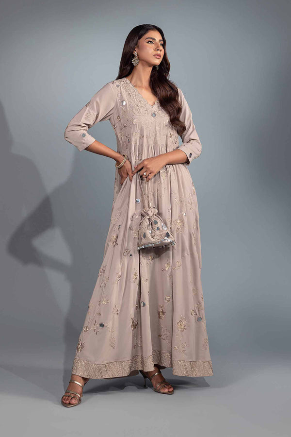 1 Piece Nude Rayan Silk Embroidered Dress