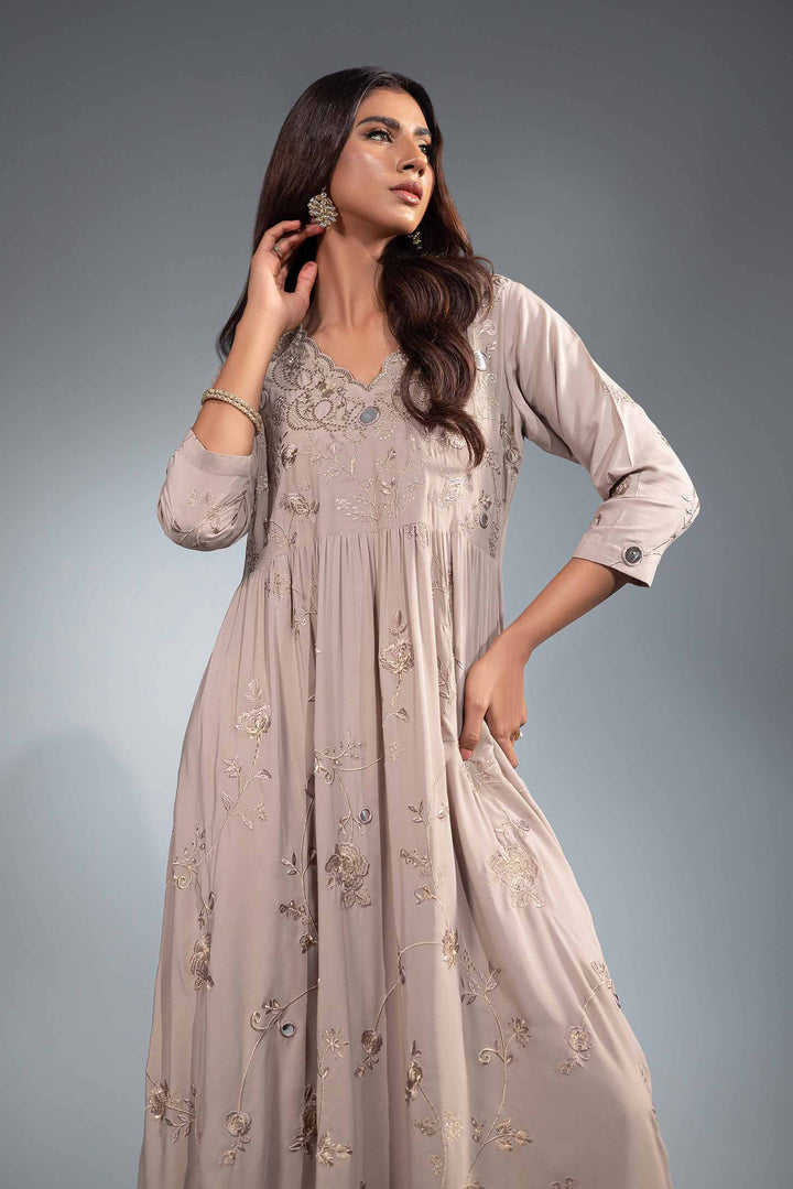 1 Piece Nude Rayan Silk Embroidered Dress